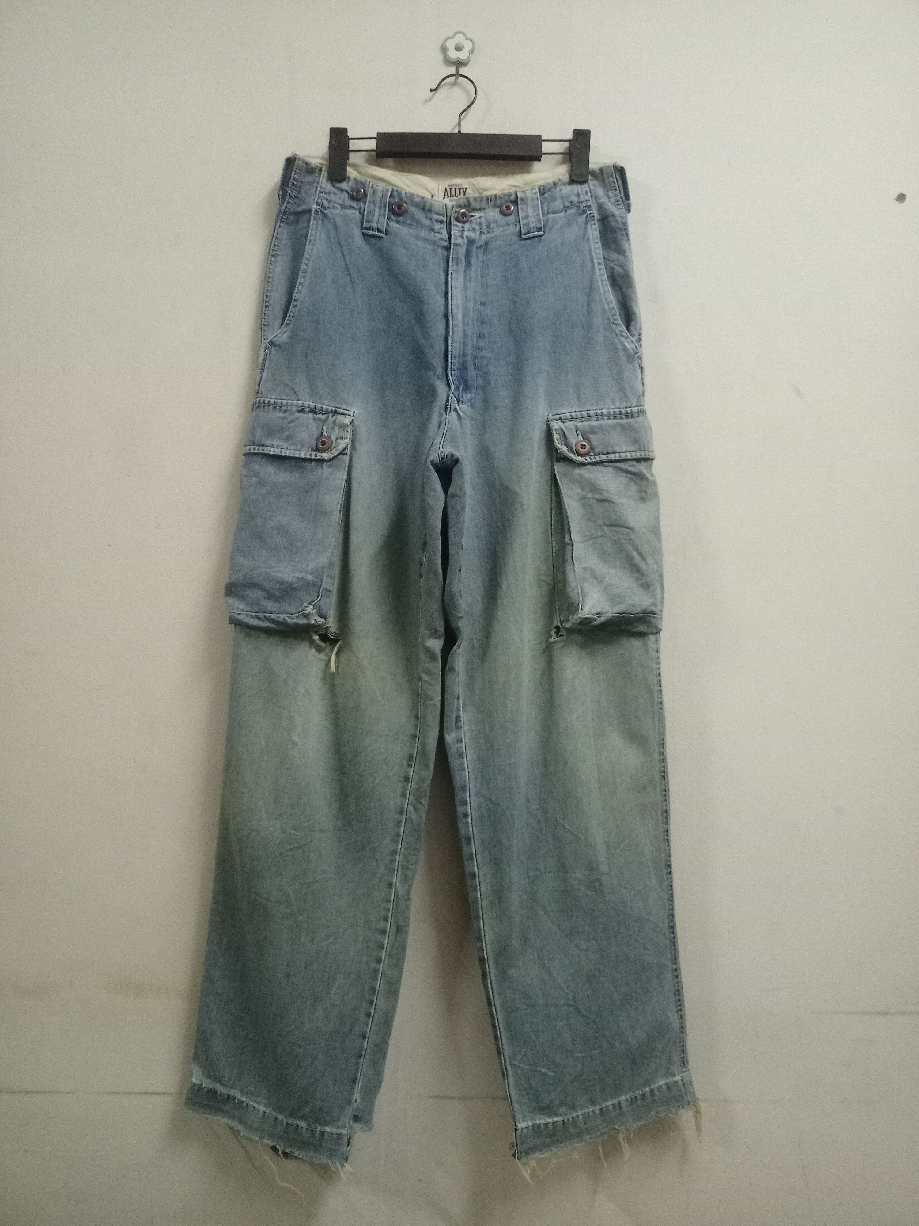 image of Distressed Denim Vintage Allix Cargo Baggy Mudwash Monkey Pants 30X31 in Blue, Men's