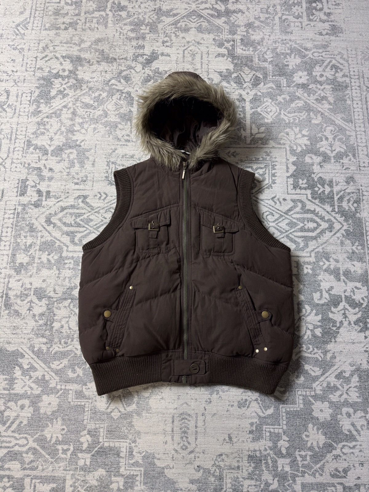 💥Vintage Fluffy Fuzzy Mohair Varsity Faux Fur Hood Down Vest