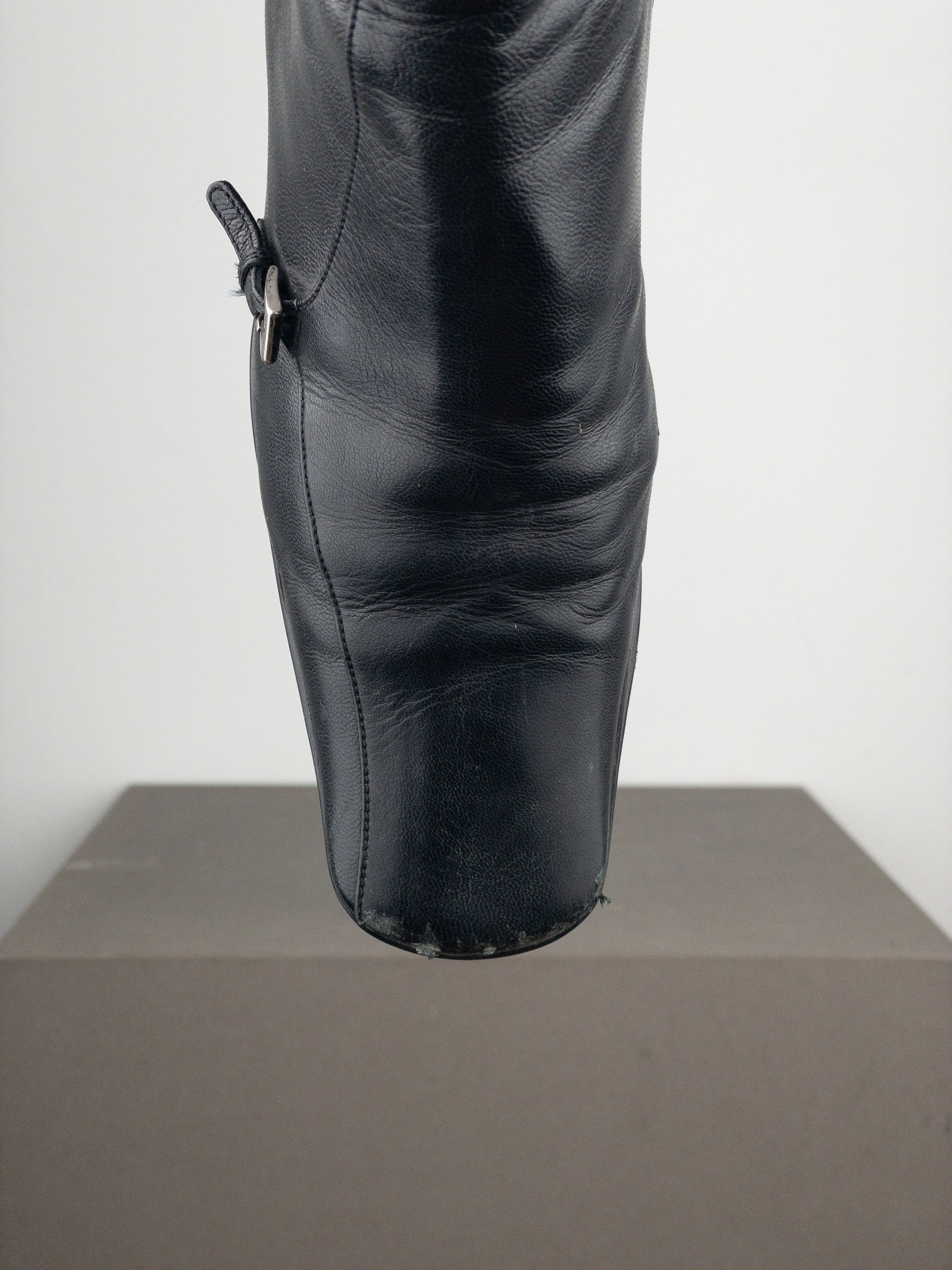 Prada 2000s Square Toe Sports Buckle Kitten Heel Ankle Boots