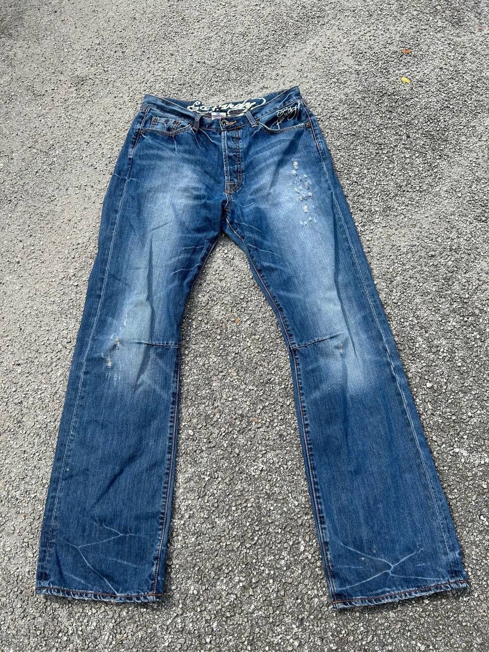 Christian Audigier × Ed Hardy × Vintage Ed hardy Embroidered Skull Denim Jeans Size US 34 / EU 50 - 4 Thumbnail