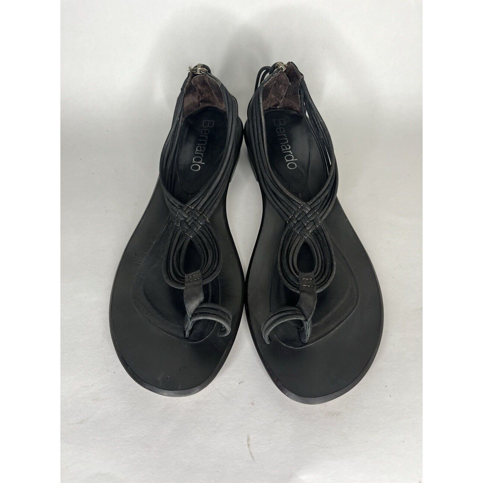 Other Bernardo Black Leather Toe Post Back Zipper Heel Sandals Wom Size US 8.5 / IT 38.5 - 2 Thumbnail