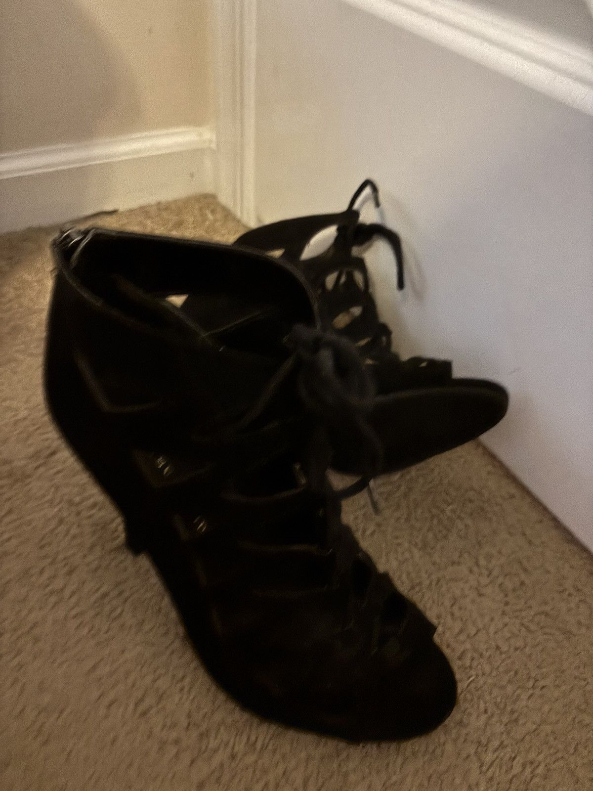 Chinese Laundry Chinese Laundry Black Like New Lace Tie Cutout Suede Herls Size US 8 / IT 38 - 1 Thumbnail