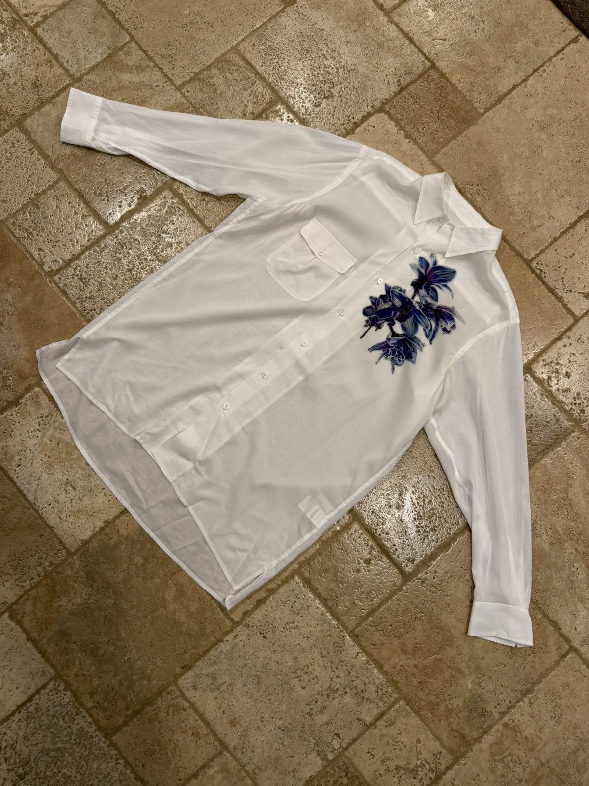 Yohji Yamamoto Yohji Yamamoto Blue Flower / Floral White Button Up Shirt Size US M / EU 48-50 / 2 - 5 Thumbnail