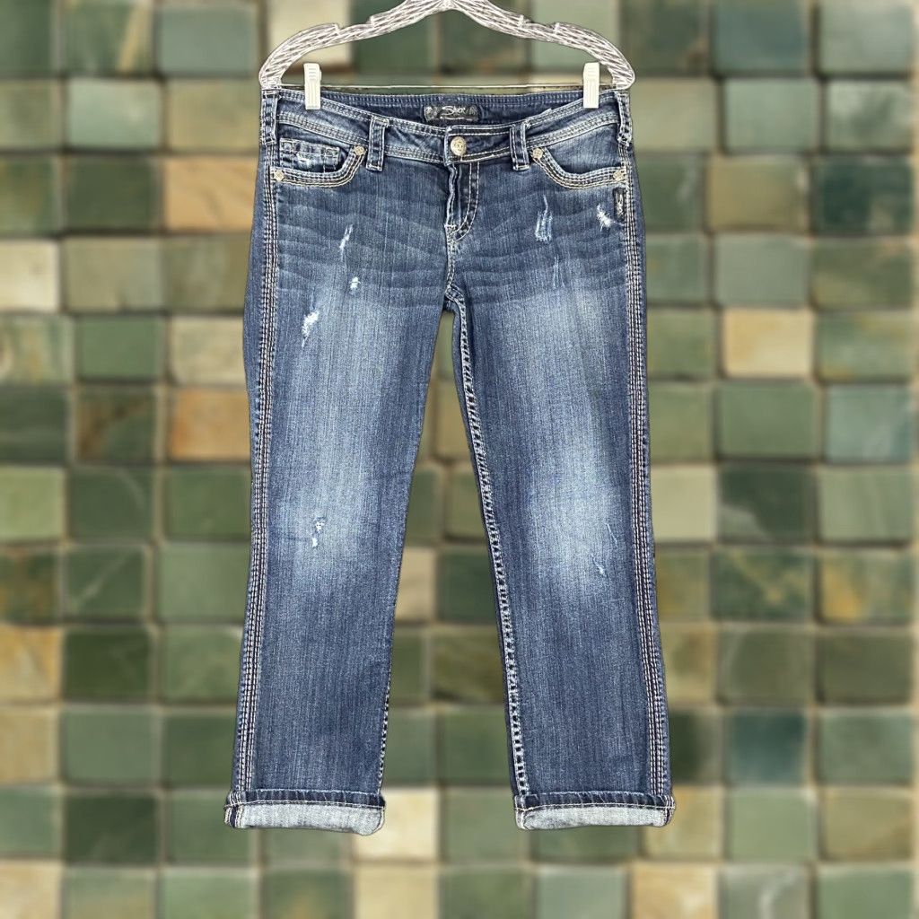Silver Jeans Co. Silver Jeans Capri Jeans Women W29 Distressed Heavy Stitch Blue Womens Size 29" - 1 Thumbnail