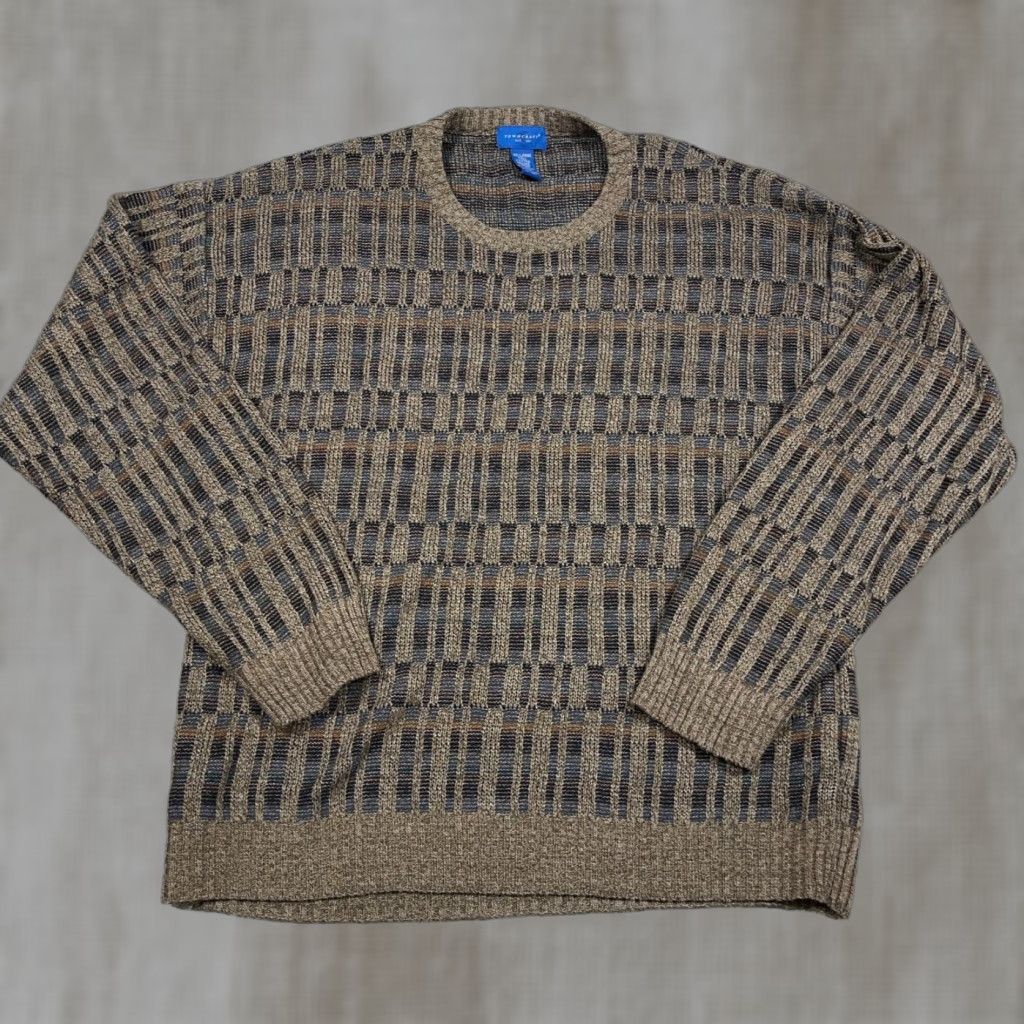 Vintage VINTAGE TownCraft Men's Sweater Shirt 2XLT Brown Geometric Acrylic Knit Crew Neck Heavyweight Pullover Retro 80s 90s Grade Cosby Grandpa Style Mens Size US XXL / EU 58 / 5 - 1 Thumbnail