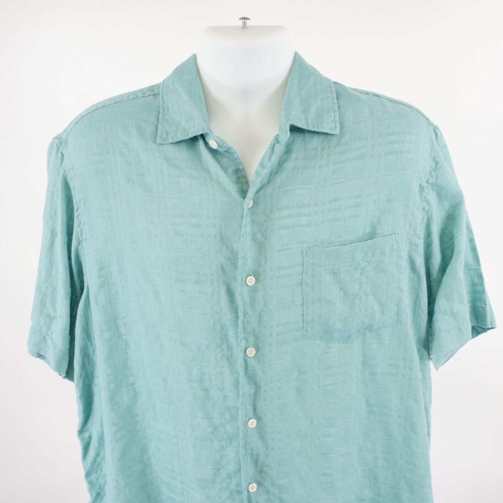 Designer Caribbean Green Linen Cotton Pocket Front Large Collared Haw Size US L / EU 52-54 / 3 - 1 Thumbnail