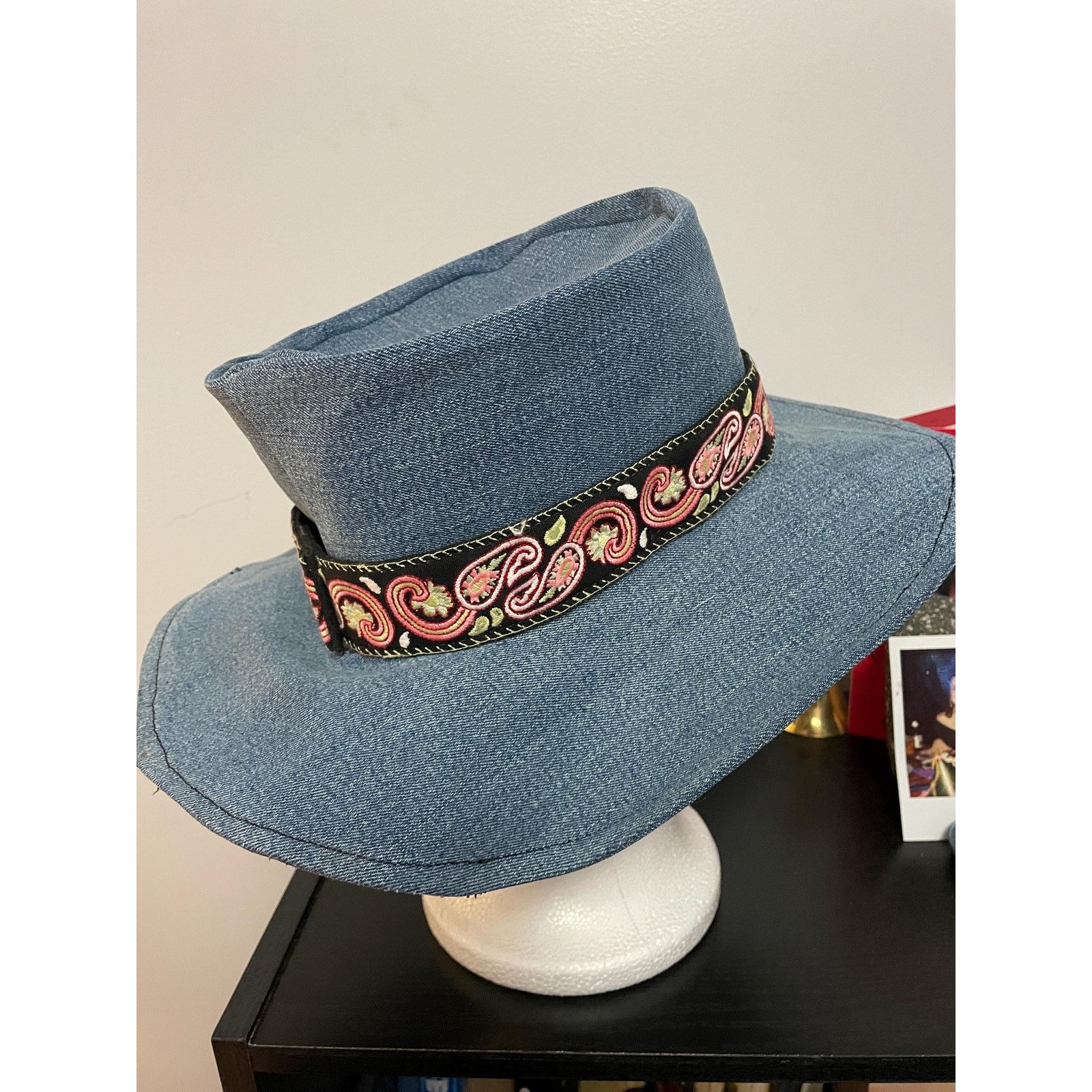 Other Upcycled Denim Western Hat Small | Handmade Wide Brim Blue Size ONE SIZE - 8 Thumbnail