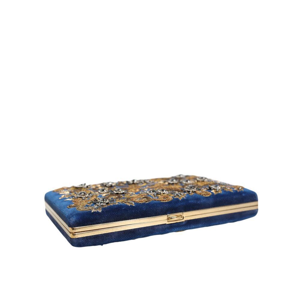 Dolce & Gabbana Dolce & Gabbana Blue Velvet Gold Frame Clutch Evening Party Size ONE SIZE - 4 Thumbnail