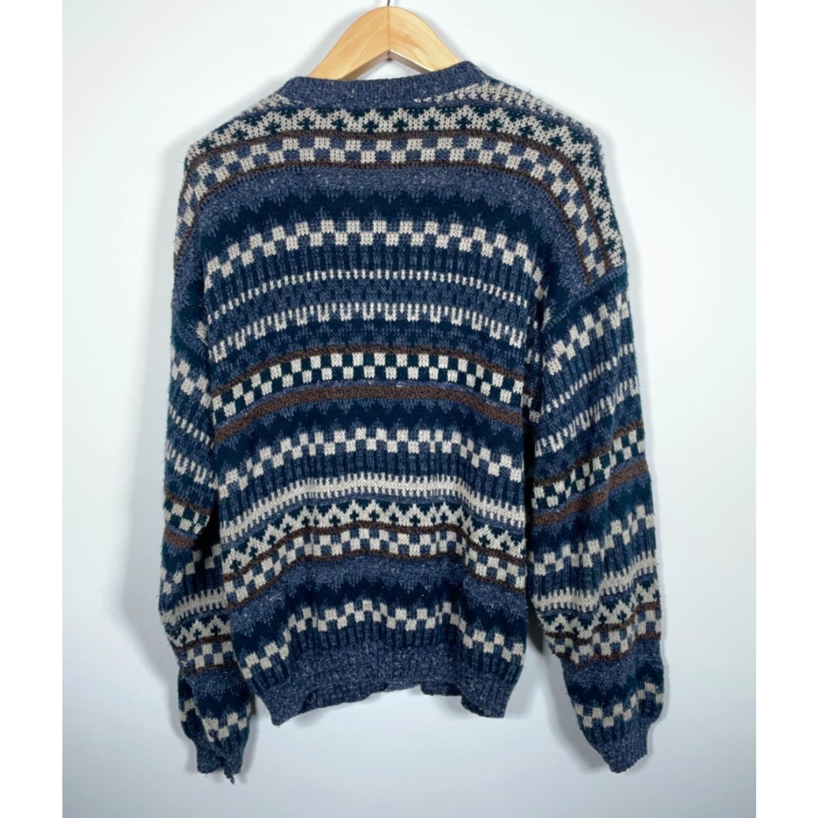 Vintage VINTAGE David Taylor Cardigan Sweater Men’s Medium Blue Geometric Knit 90s Vintage Casual Mens Size US M / EU 48-50 / 2 - 2 Thumbnail
