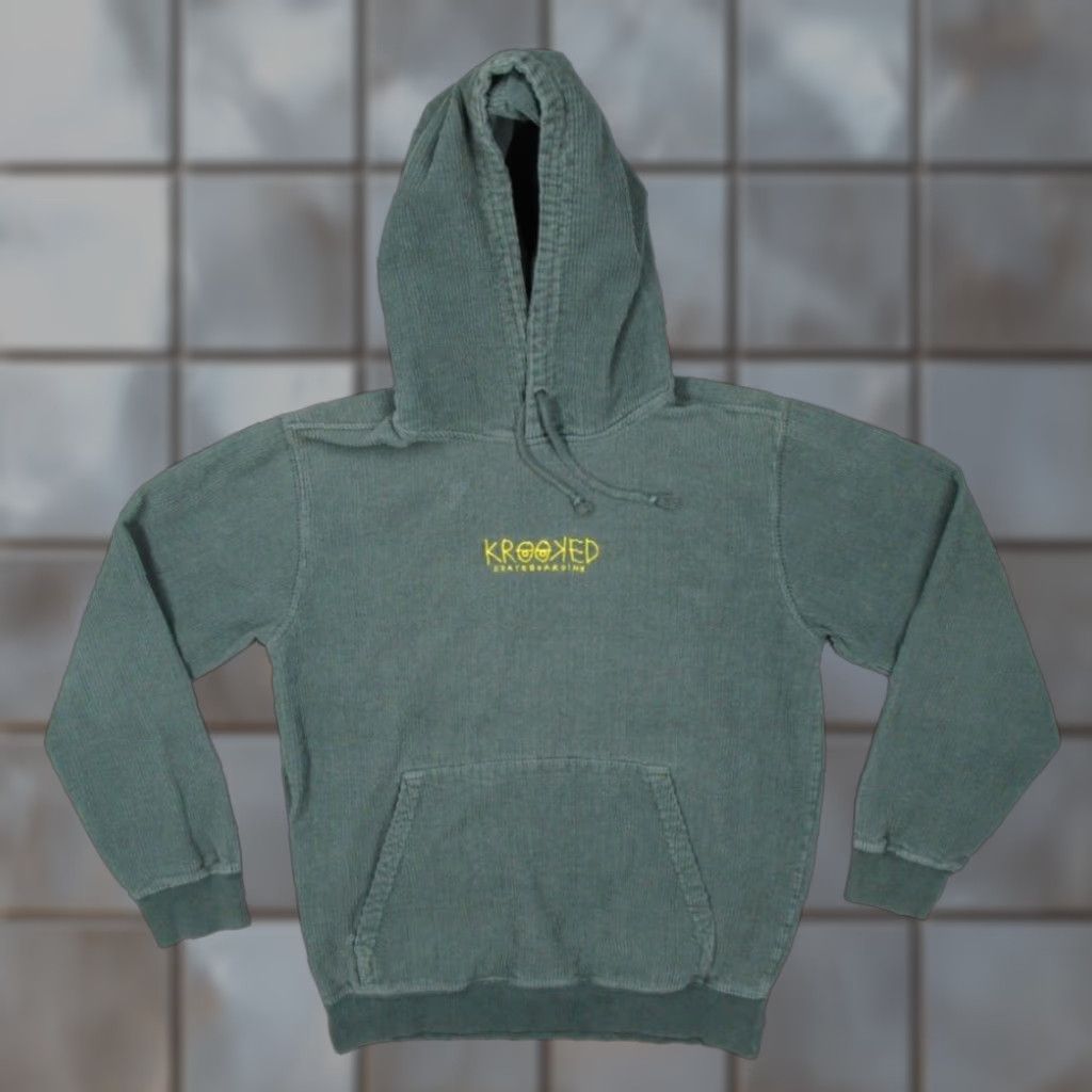Vintage Krooked Skateboarding Mens Small Green Corduroy Pullover Hoodie Skate Eyes Size US S / EU 44-46 / 1 - 1 Thumbnail