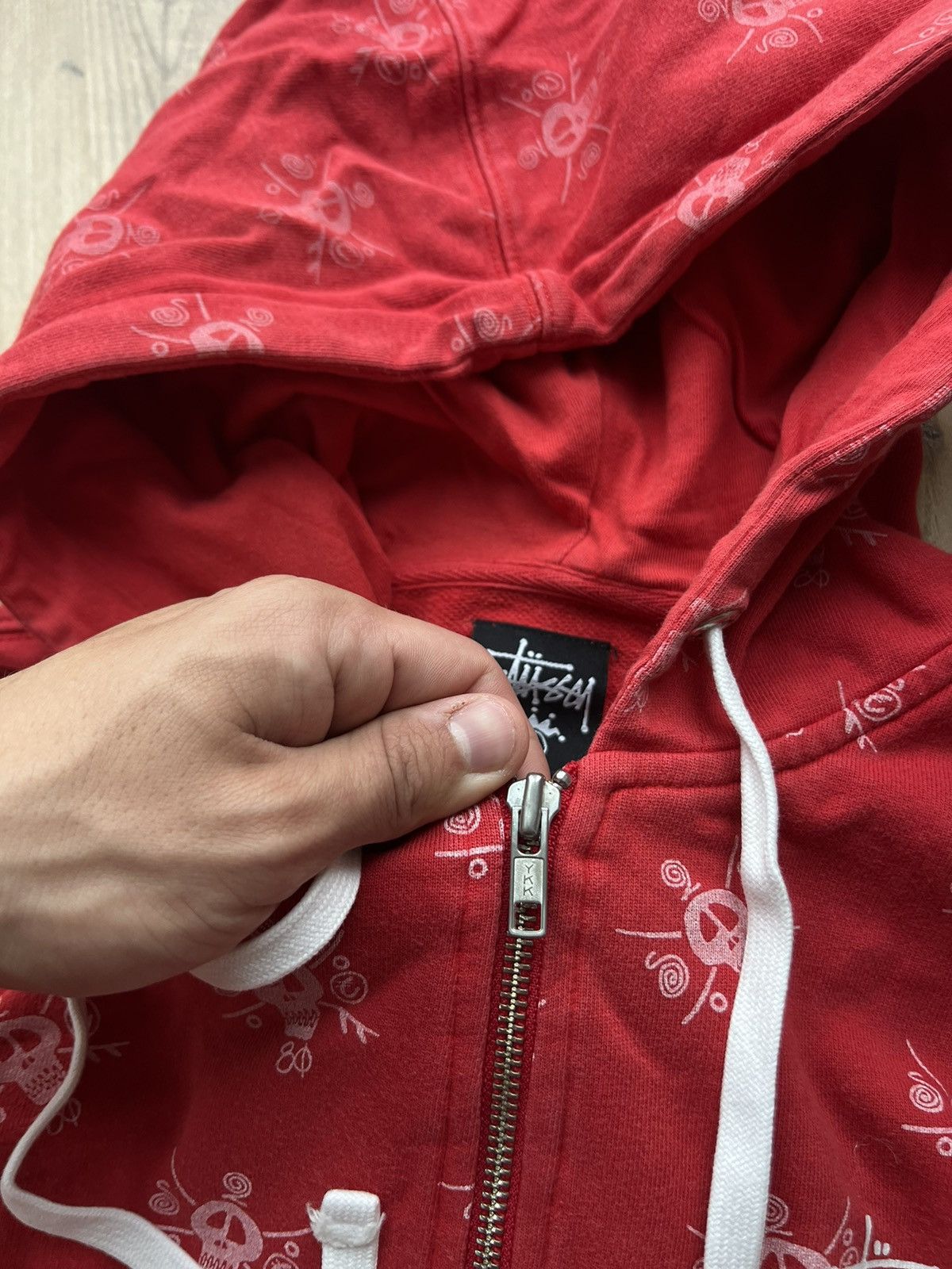00’s STUSSY VINTAGE ZIP HOODIE MONOGRAM SKATE SKULL Y2K