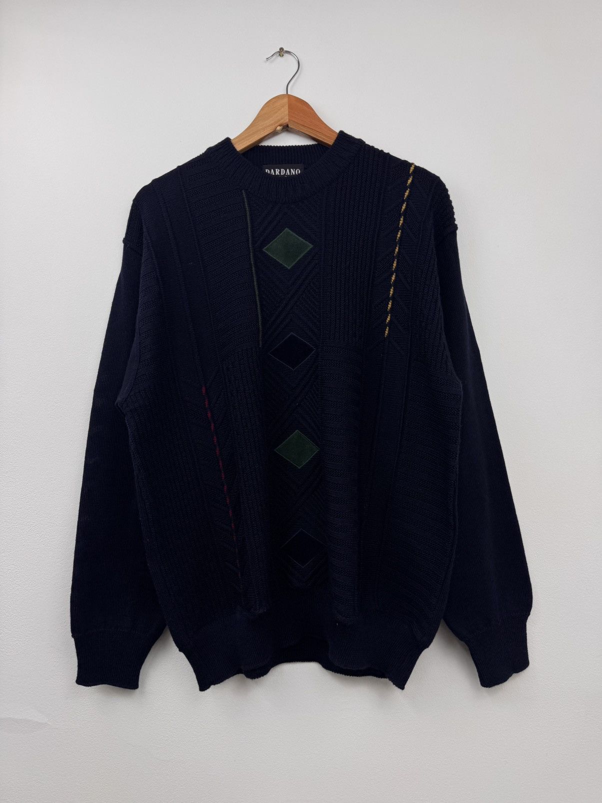 Vintage Dardano Men Knit Sweater Navy Patterned Crew Neck Size L Size US L / EU 52-54 / 3 - 1 Thumbnail