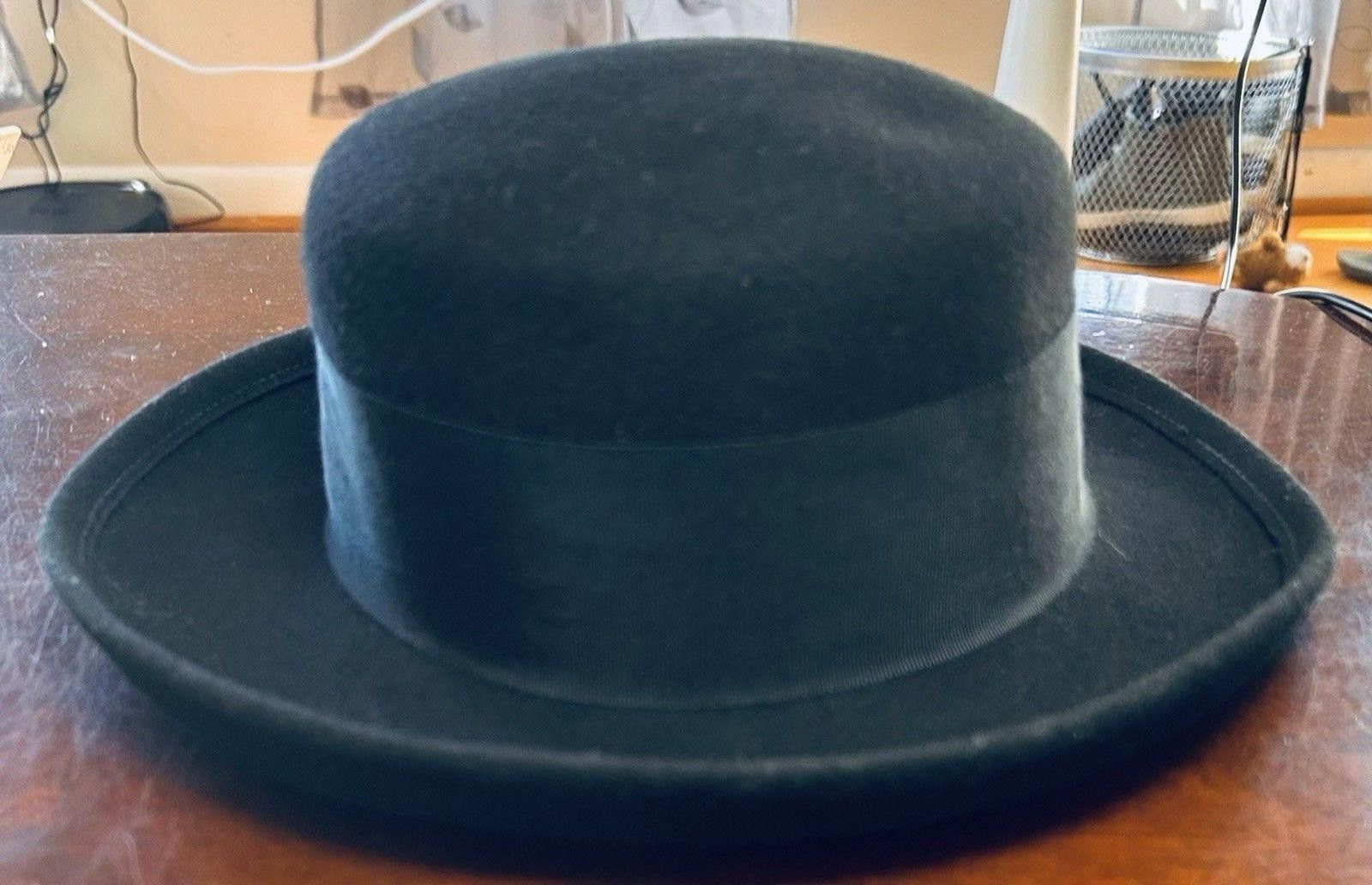 AGLINI Vintage Arlin 100% Wool Bowler Hat Derby Black Rolled Brim Size ONE SIZE - 2 Thumbnail