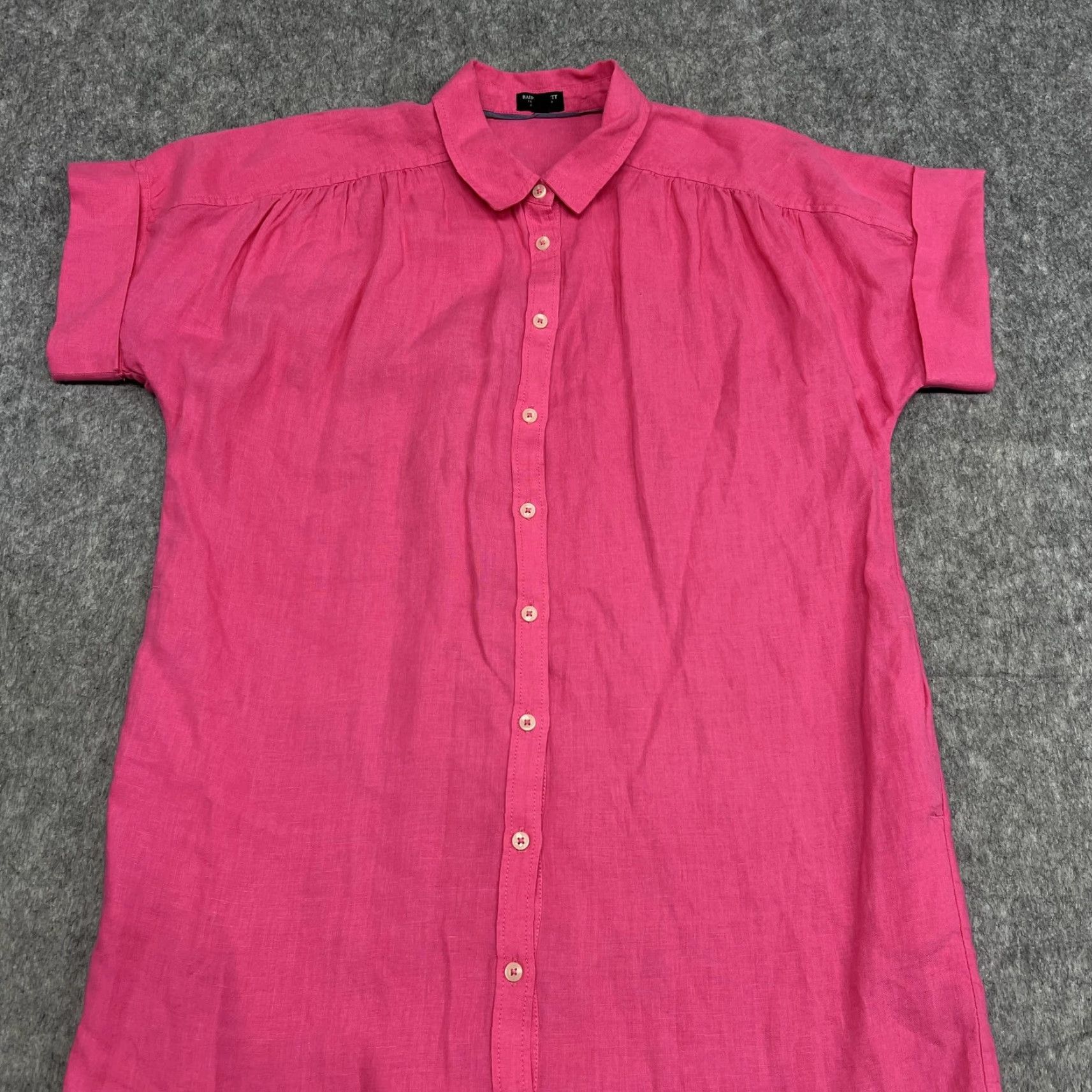 J. Crew Baird McNutt Irish Linen Shirt Dress Womens M Pink Button Front  Collared Short Sleeve