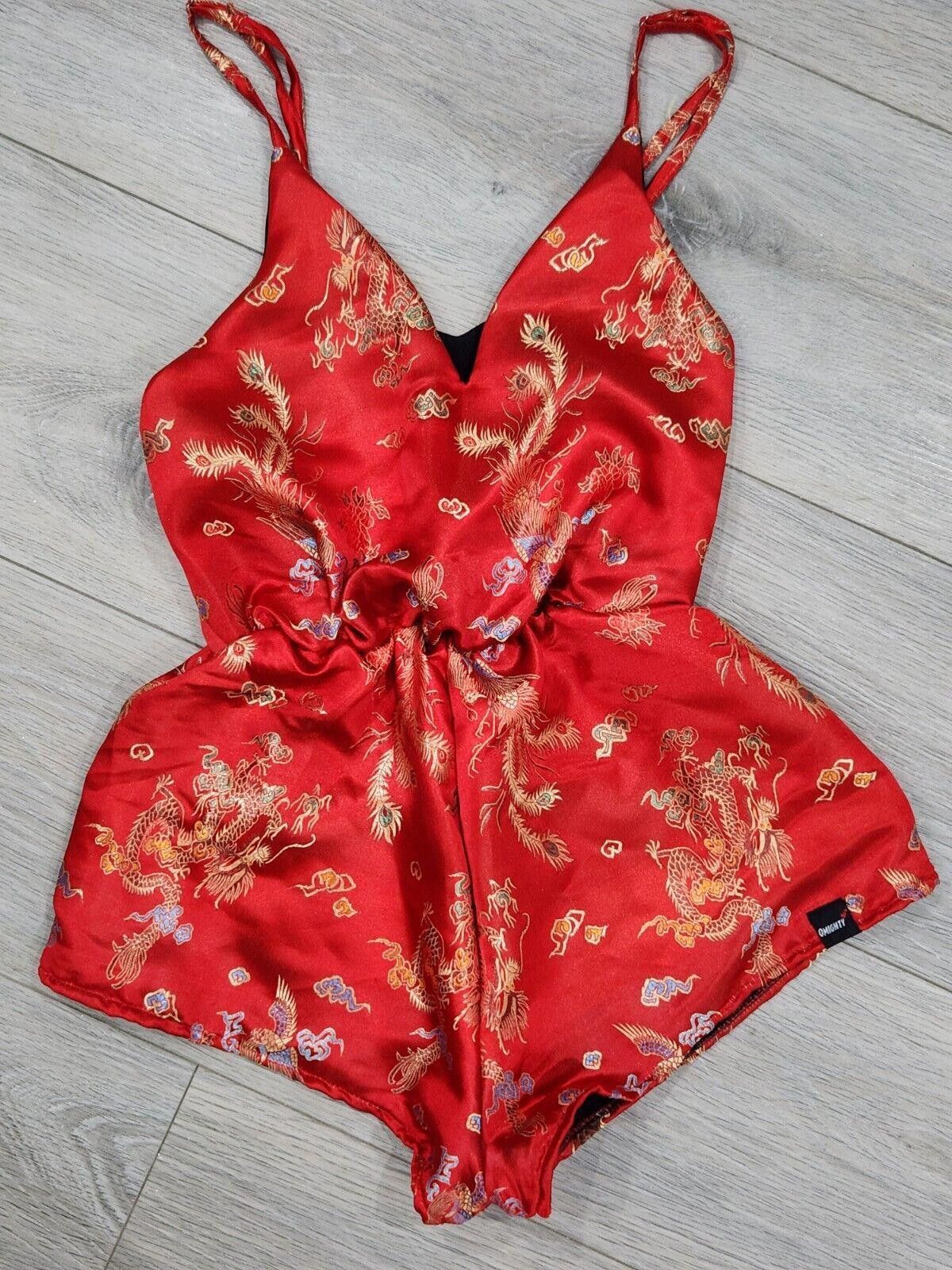 O-mighty Romper Asian Print Shorts Medium Red V Neck Tank