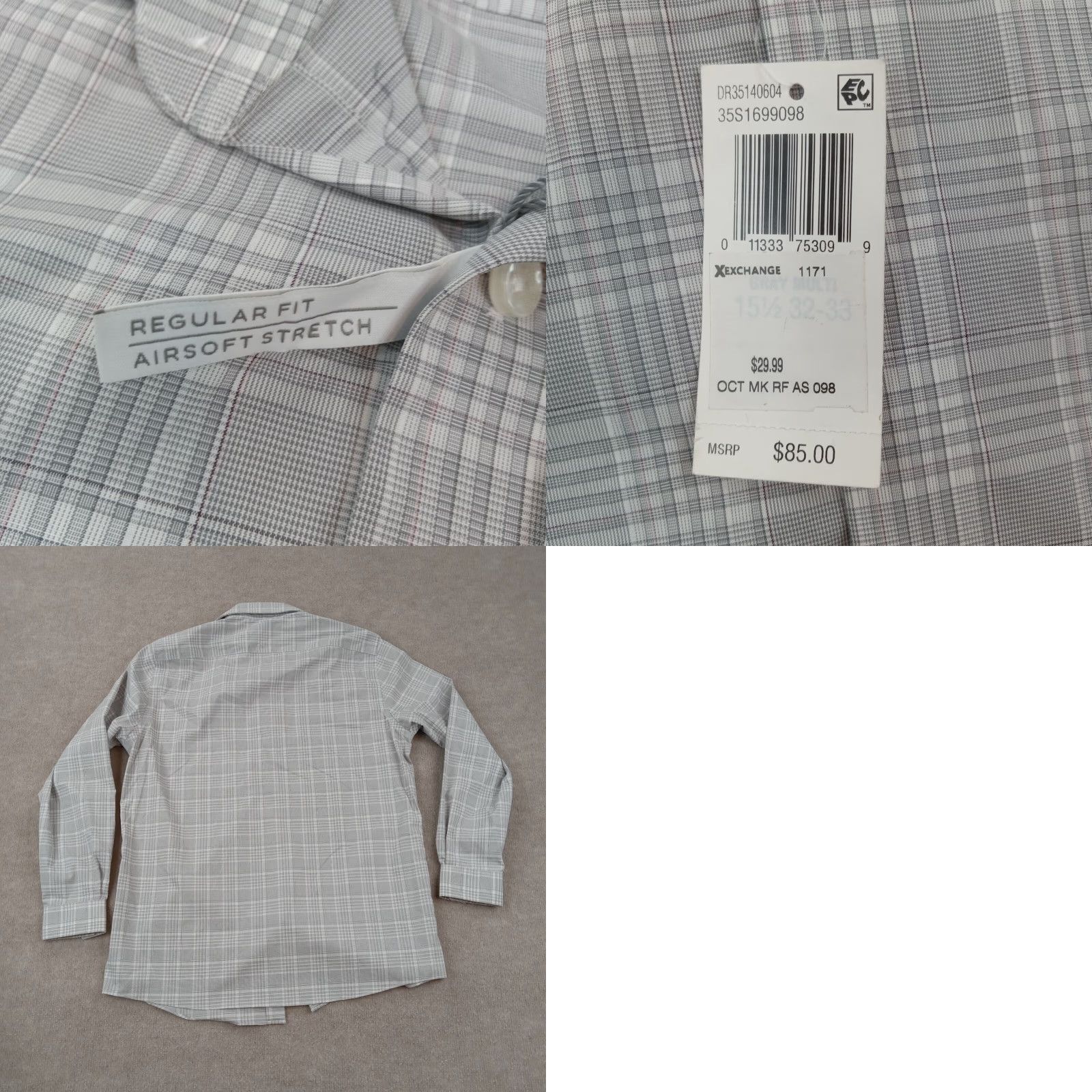 Michael Kors Michael Kors Shirt Mens 15.5-32/33 Gray Plaid Button Up Regular Fit Stretch Shirt Size US L / EU 52-54 / 3 - 8 Thumbnail
