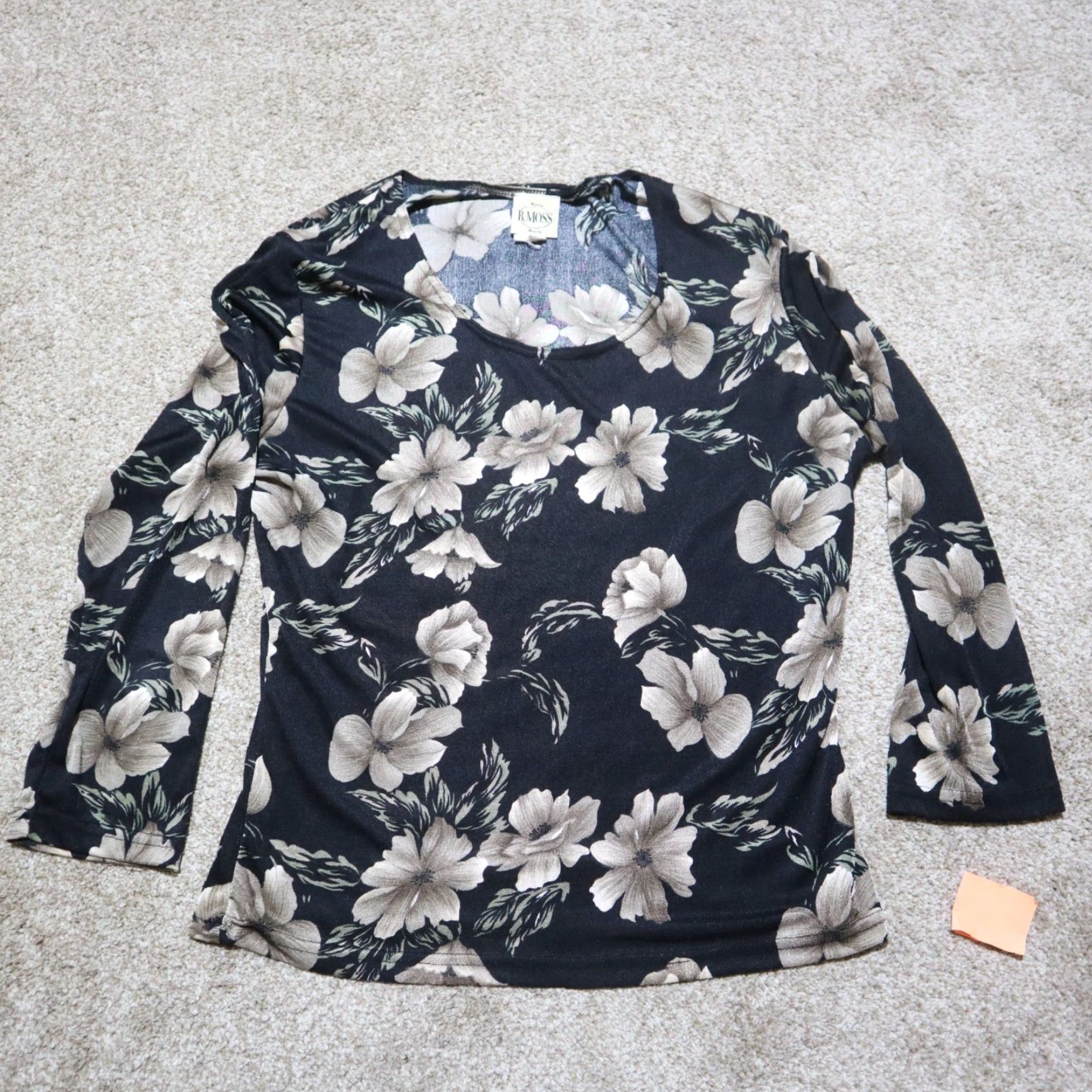 Vintage B. Moss Shirt Women's Size M Black Floral Square Neck 3/4 Sleeve Brown on Black Shirt Top Half Sleeve Flower Vintage No Size M / US 6-8 / IT 42-44 - 2 Thumbnail