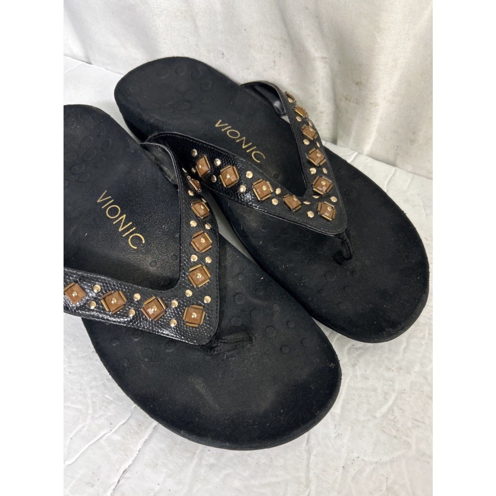Vionic Vionic Womens Sandal Floriana Slip On Thong Black Studded Beaded Embellished Arch Support Casual Shoes 9 Womens Size US 9 / IT 39 - 5 Thumbnail