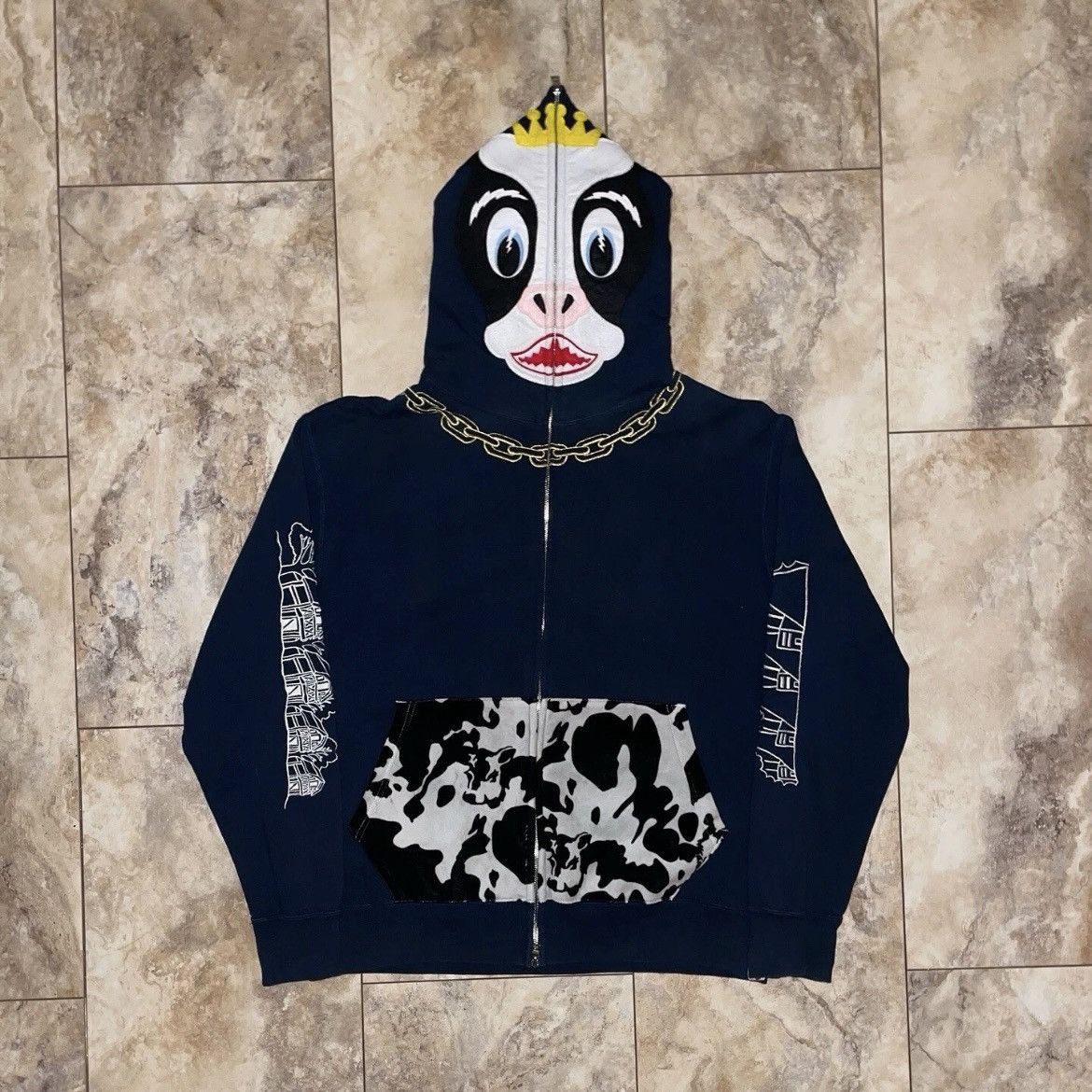 Bape 2008 Bape By A Bathing Ape Holstein Cow Full Zip Hoodie Navy Size US L / EU 52-54 / 3 - 1 Thumbnail