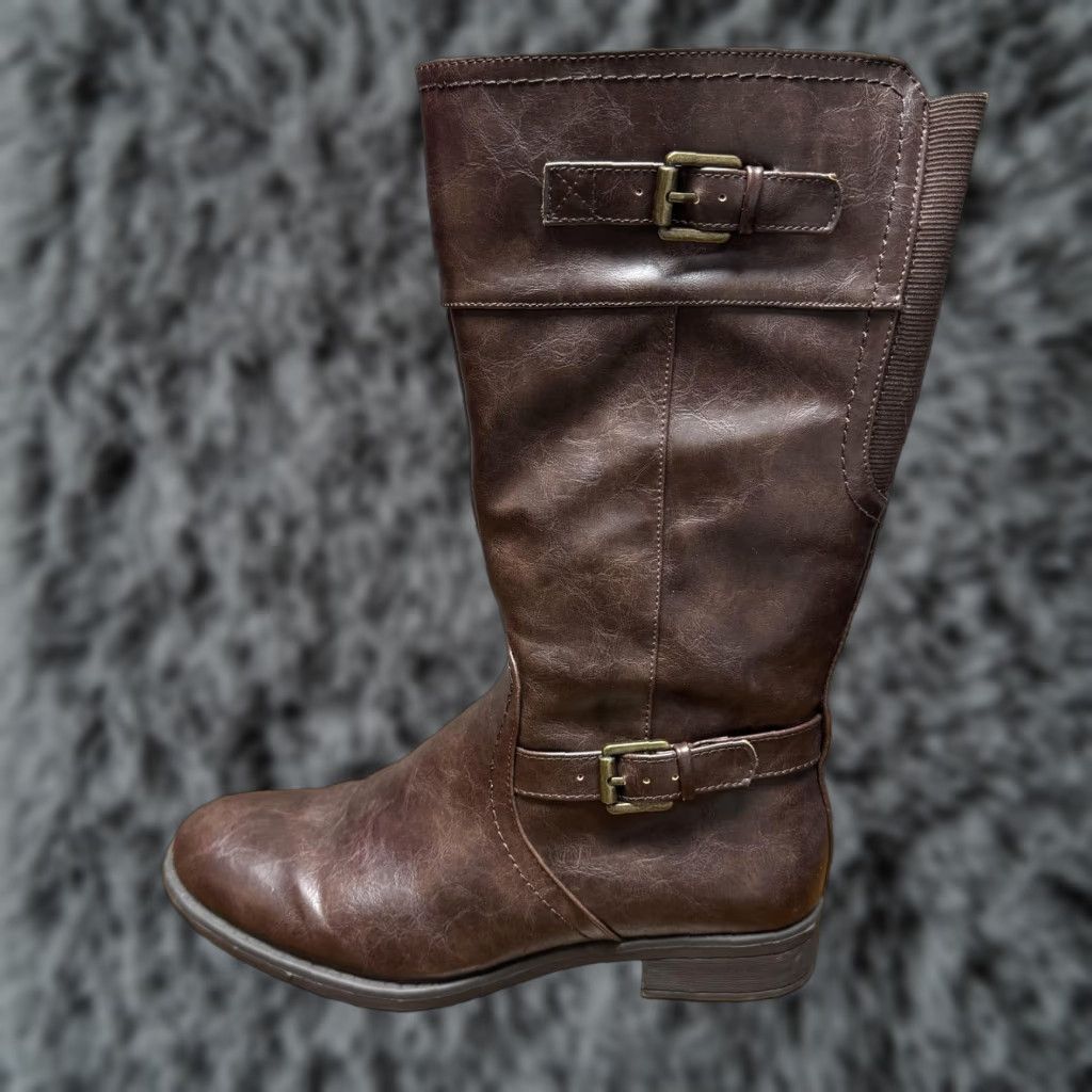 Vintage Wear Ever Boots Womens 8 Brown Knee High Riding Buckle Zip Flat Faux Leather Size US 8 / IT 38 - 1 Thumbnail