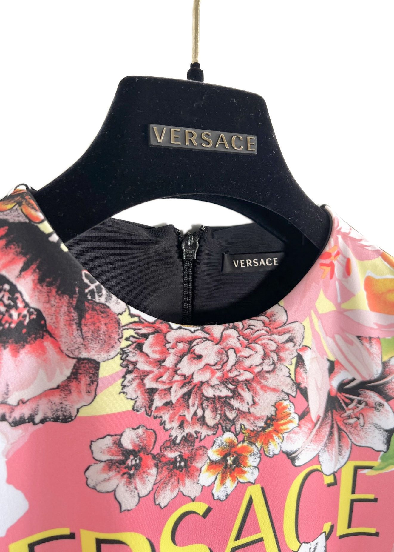 Versace Versace Pink Floral Print Logo Long Sleeve Bodysuit Size XXS / US 00 / IT 34 - 4 Thumbnail