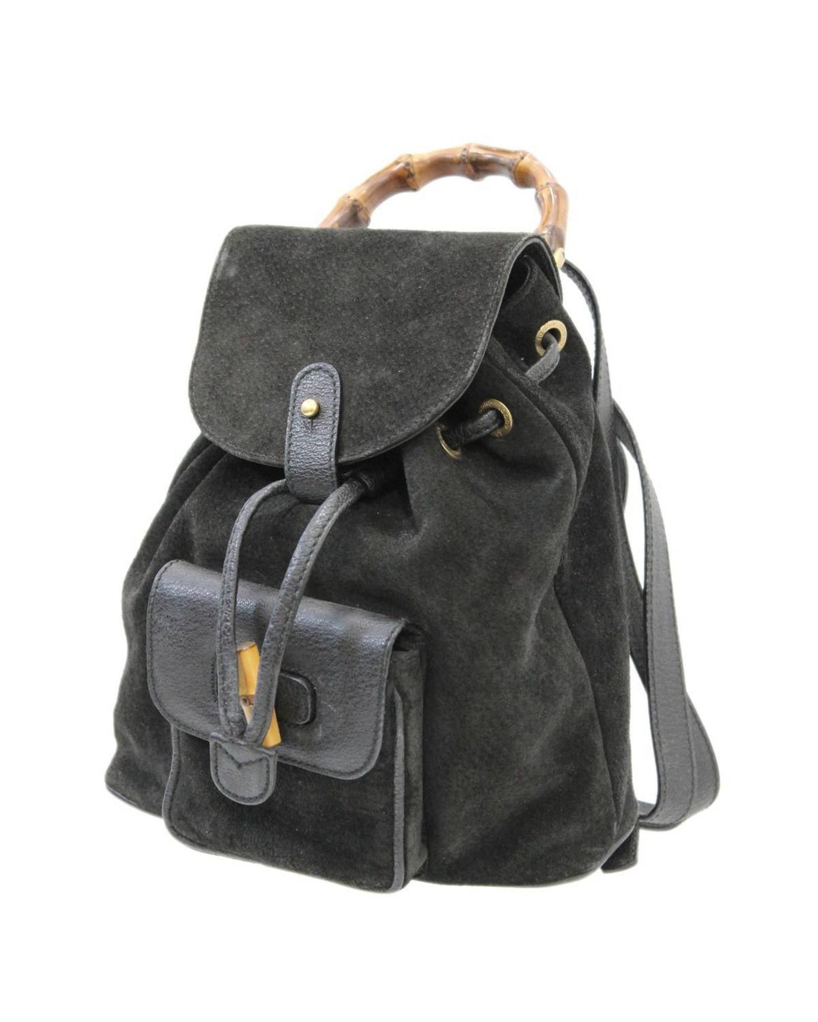 image of Gucci Bamboo Suede Handbag in Black, Women's