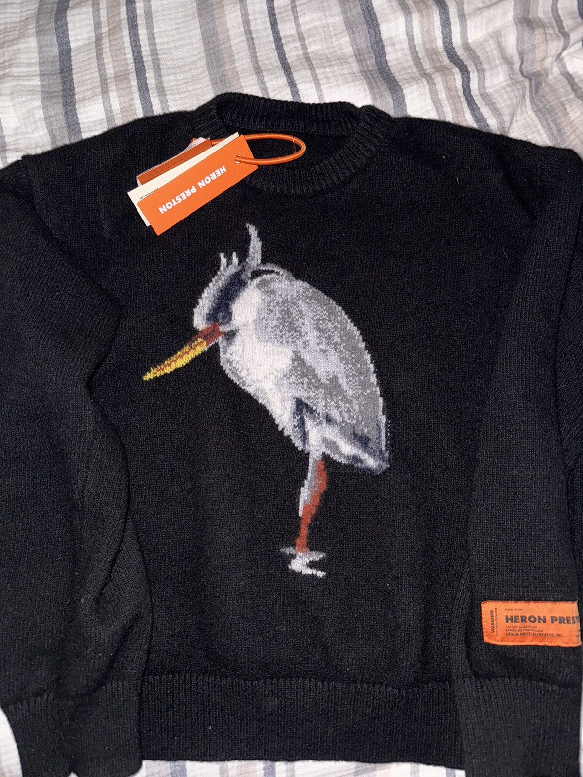 image of Heron Preston Bird Knit Crewneck in Black Grey, Men's (Size Medium)