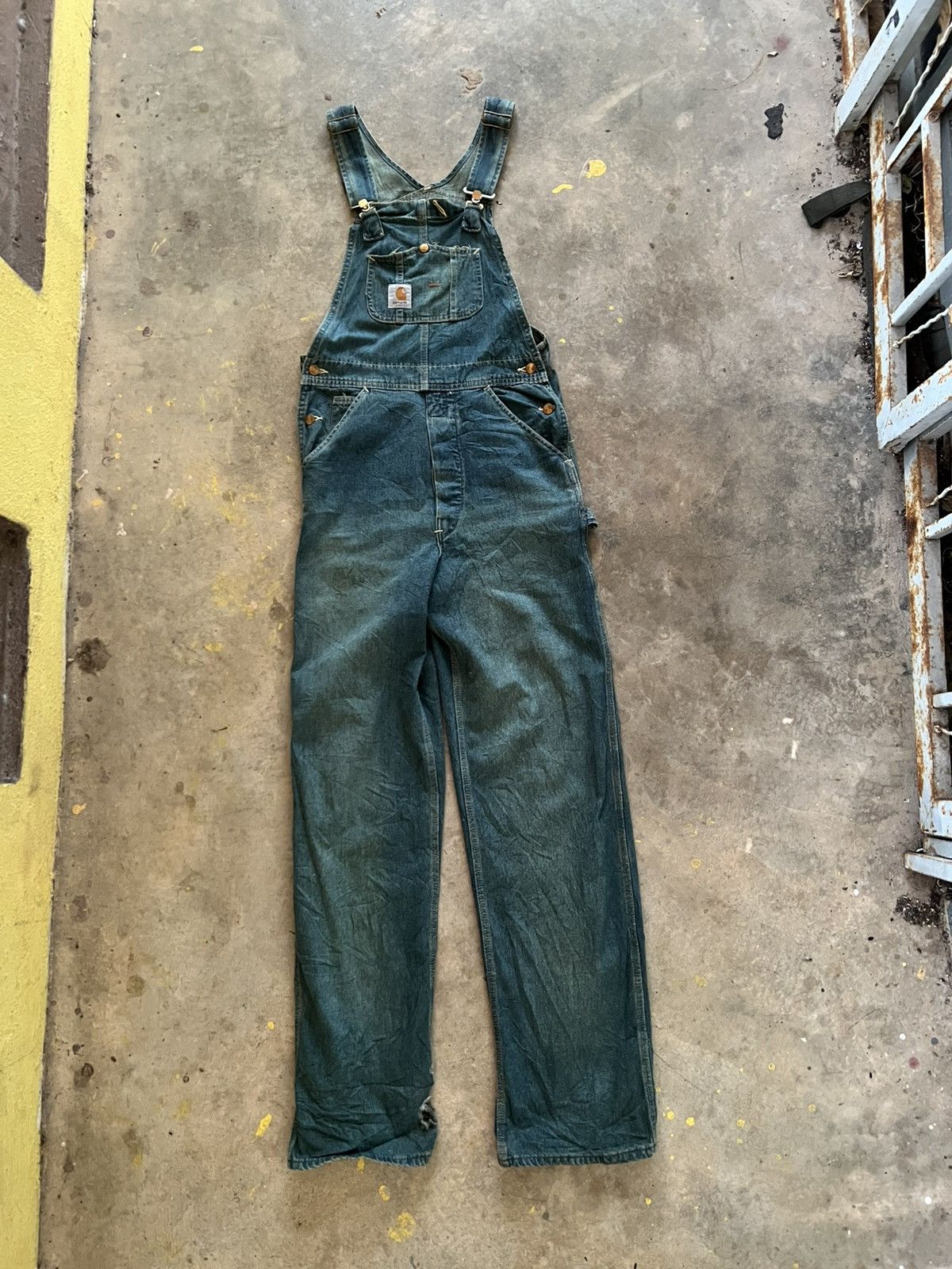〜90s Carhartt Denim Painted Overalls Carhartt × Vintage 70s Painted Denim Carhartt Overalls | Grailed