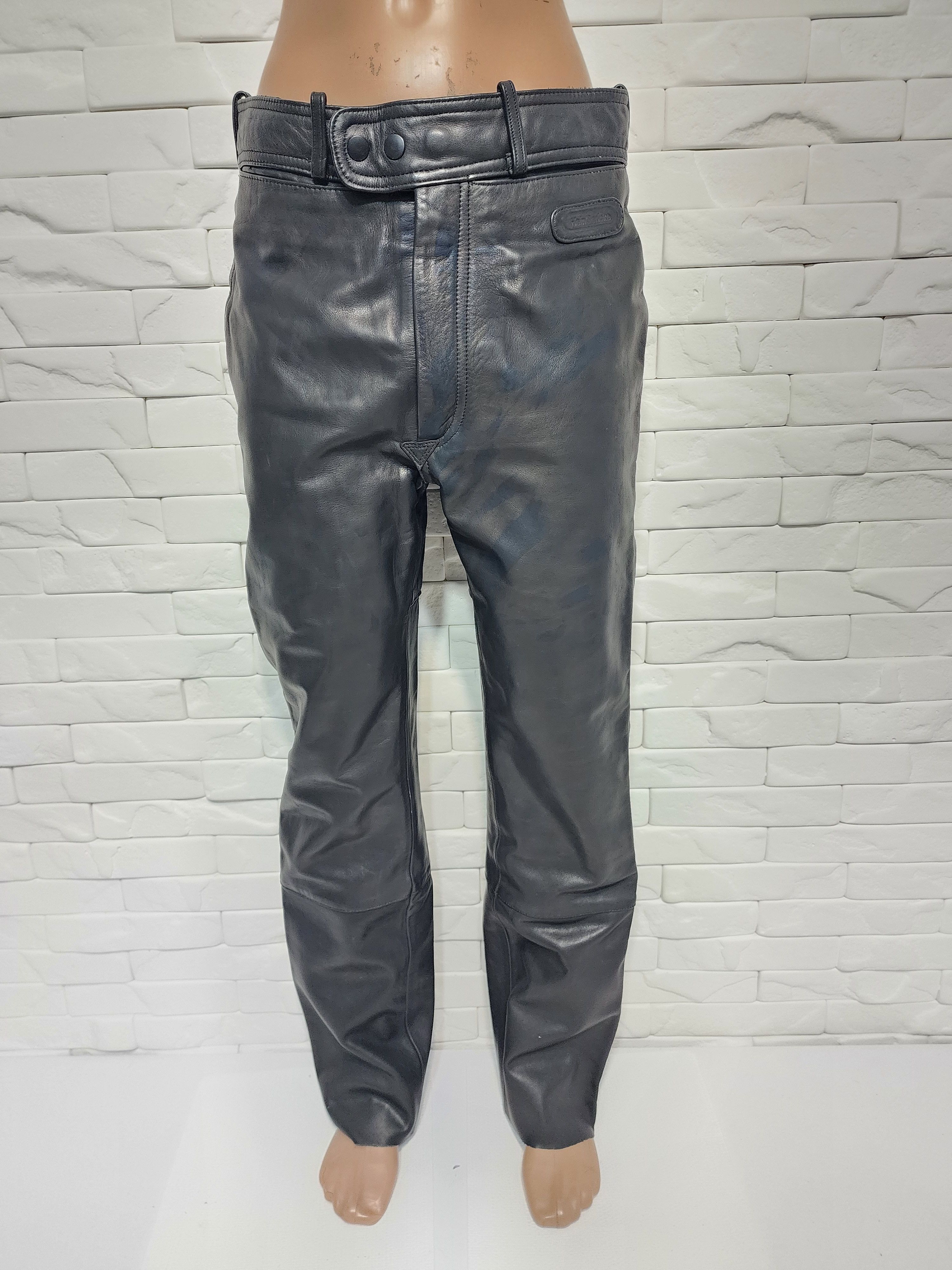 Genuine Leather Men's Black Leather Biker Pants: Size US 31 - 1 Thumbnail