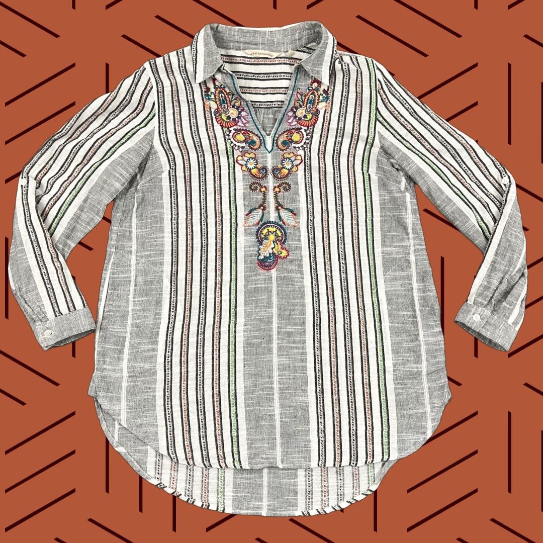 Soft Surroundings Soft Surroundings Aruba Tunic Blouse Womens Medium Multicolor Floral Embroidered Boho Size M / US 6-8 / IT 42-44 - 1 Thumbnail