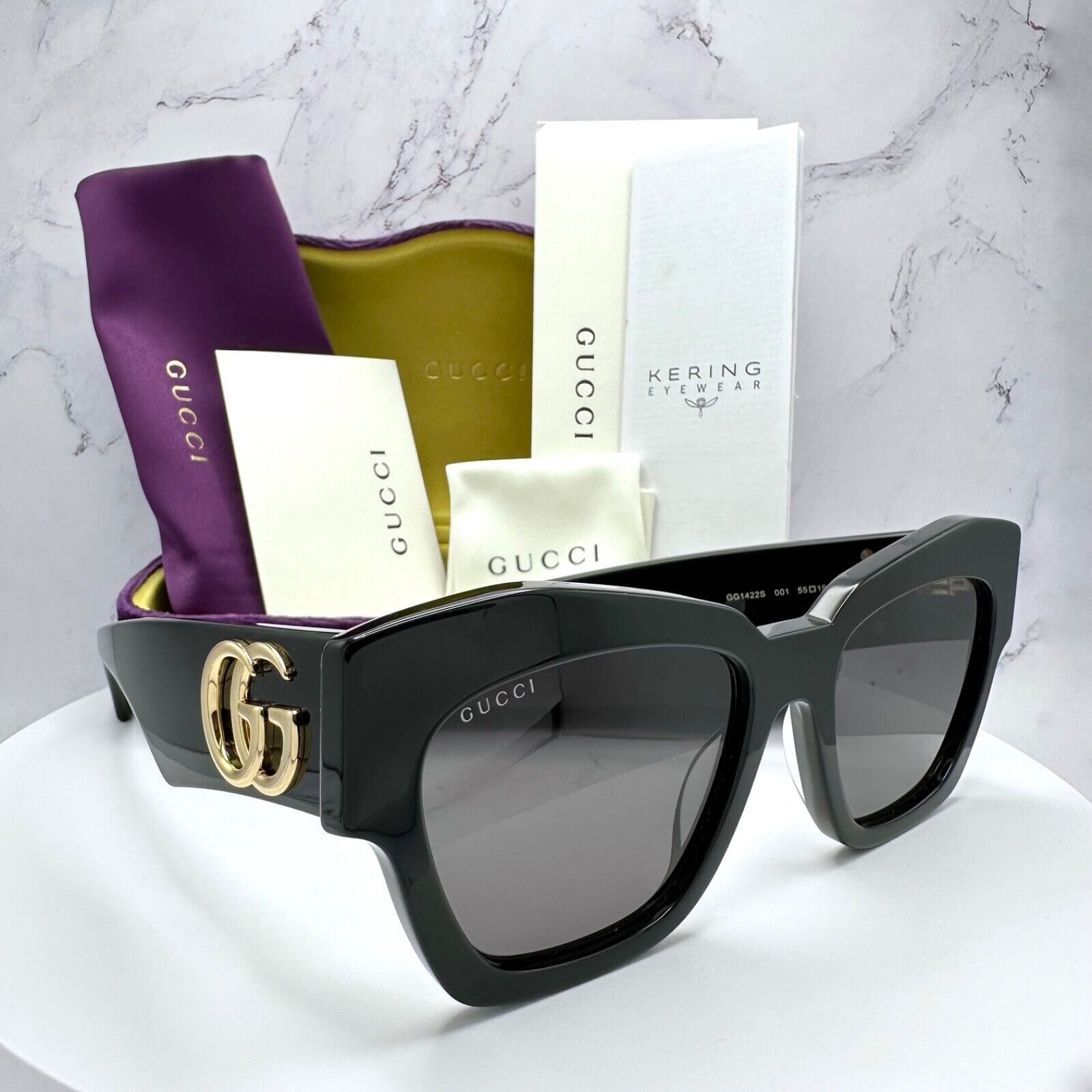 Gucci Gucci Sunglasses Black Cat Eye Gold Interlocking GG Logo Size ONE SIZE - 14 Thumbnail