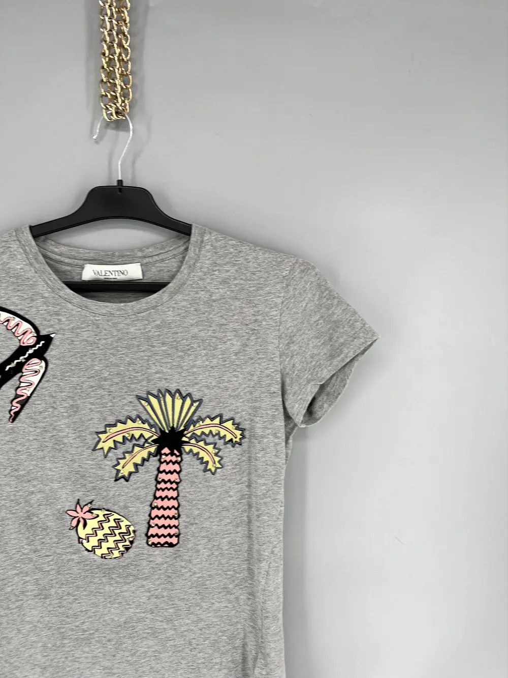 Valentino Valentino Grey Cotton Embroidered Embellished Round Neck Size US S / EU 44-46 / 1 - 5 Thumbnail