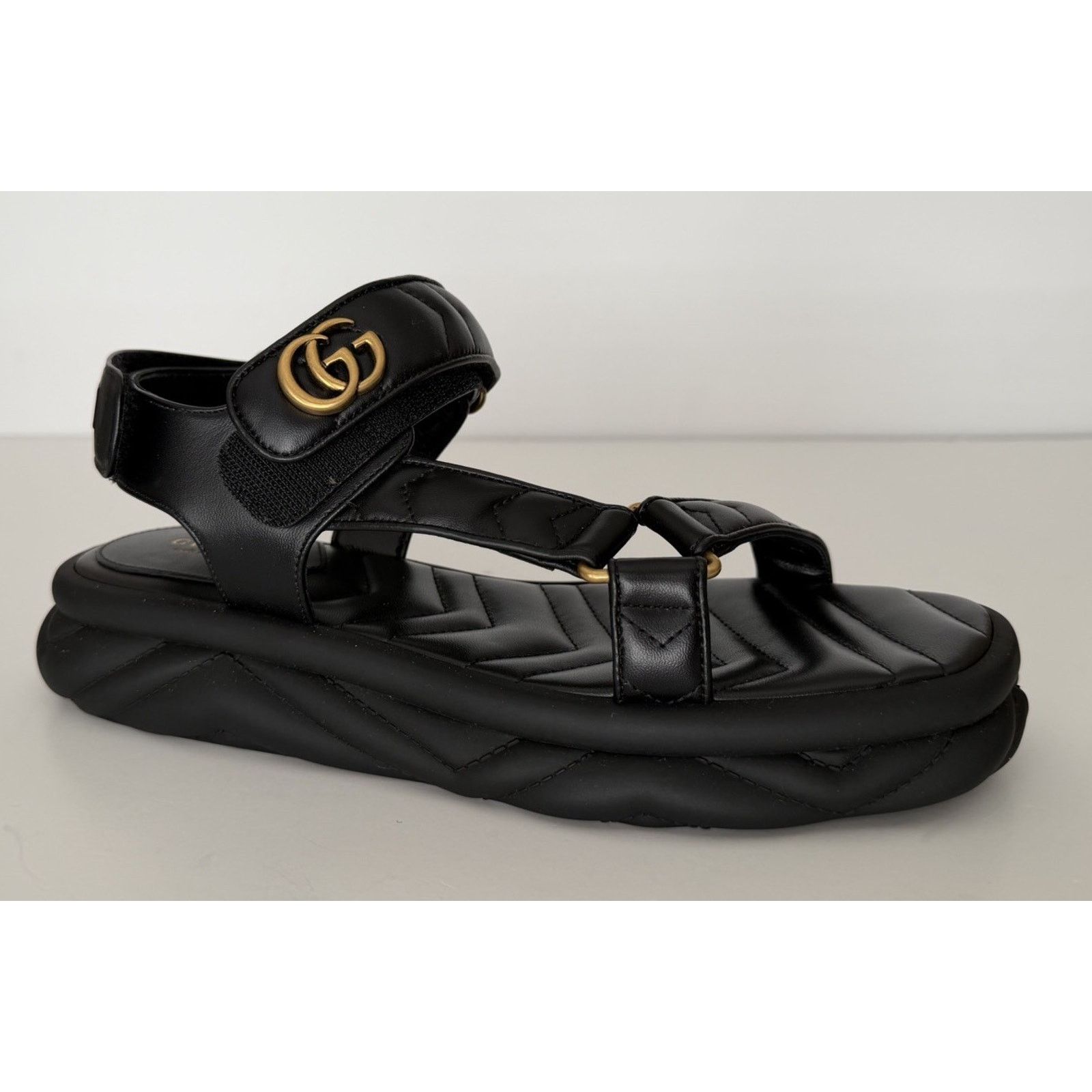 Gucci Gucci GG Quilted Open Toe Black Leather Sandals 10 US 776936 Size US 10 / IT 40 - 2 Thumbnail