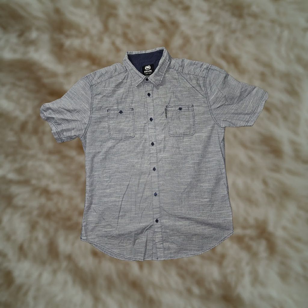 Ecko Unltd. Ecko Unltd Shirt Mens XL Gray Short Sleeve Button Up Casual Striped Pocket 90s City Mens Size US XL / EU 56 / 4 - 1 Thumbnail
