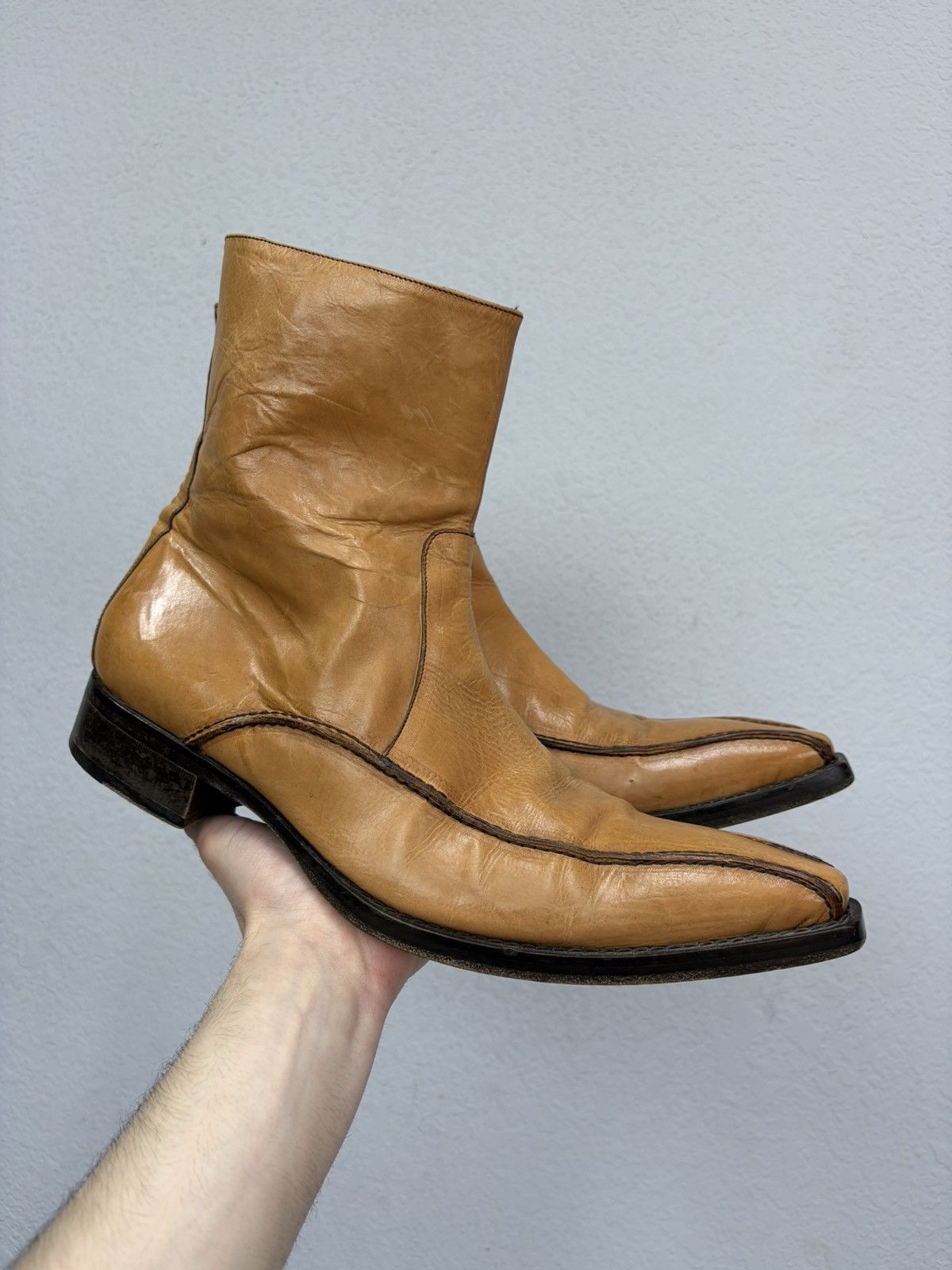 Hedi Slimane Vintage Camel Leather Zip Boots Guidi CCP Rick Owens Style Size US 11 / EU 44 - 13 Thumbnail