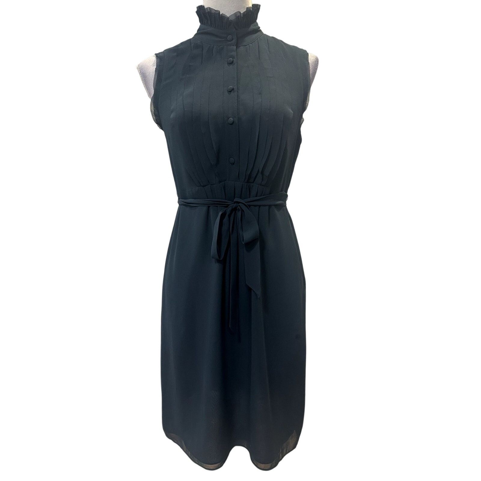 Loft Loft Navy Blue Sleeveless Ruffle Collar Belted Midi Dress 2 Size XS / US 0-2 / IT 36-38 - 1 Thumbnail