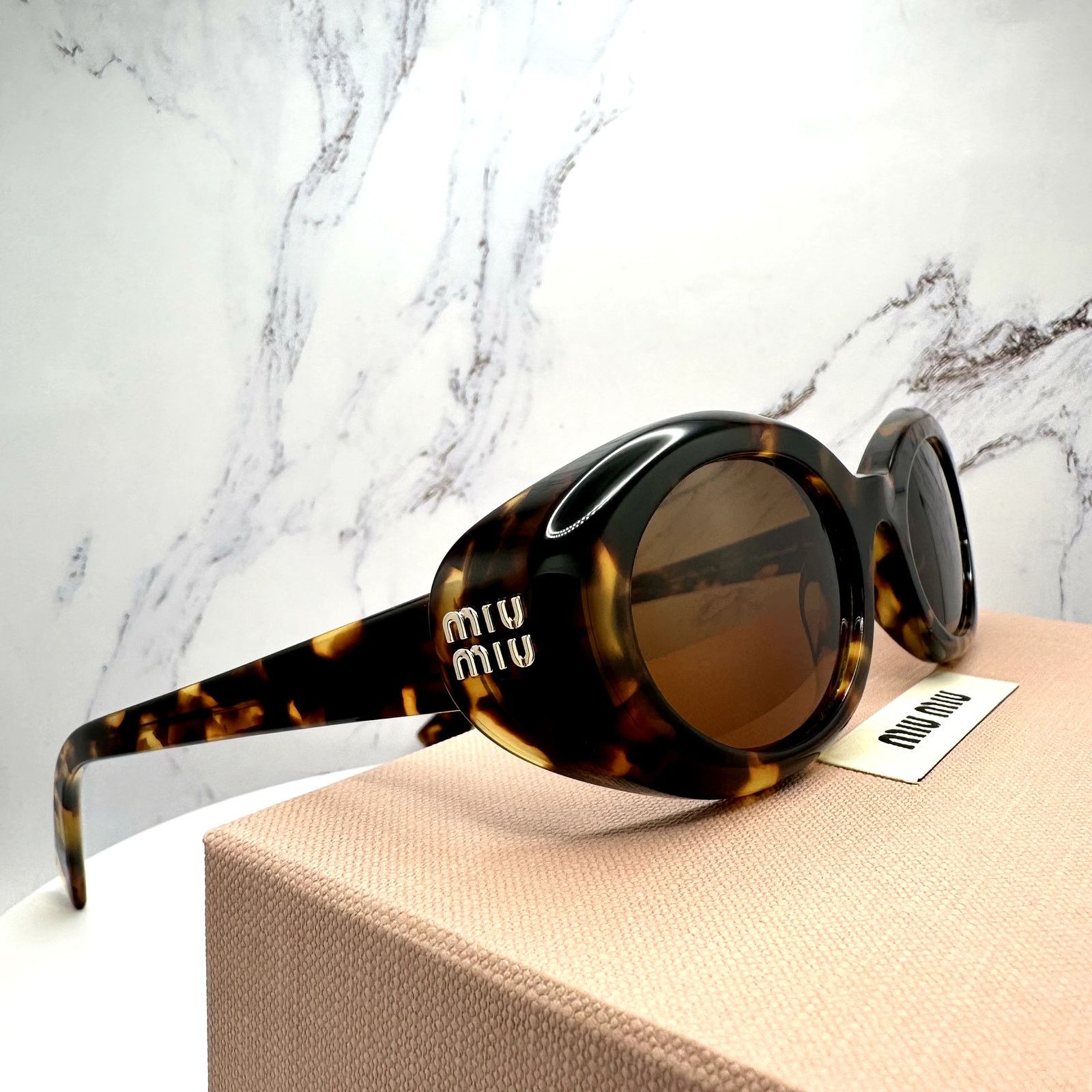 Miu Miu New MIU MIU Sunglasses Brown Tortoise Oval Womens Reverie Size ONE SIZE - 11 Thumbnail
