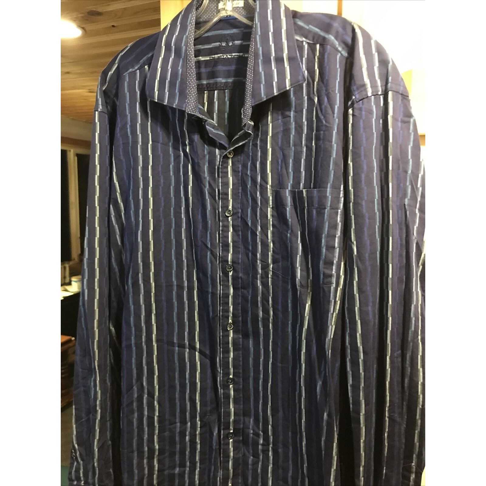 BUGATCHI Bugatchi Uomo Men’s XXL Blue Striped LS Button Cotton Shirt Size US XXL / EU 58 / 5 - 8 Thumbnail