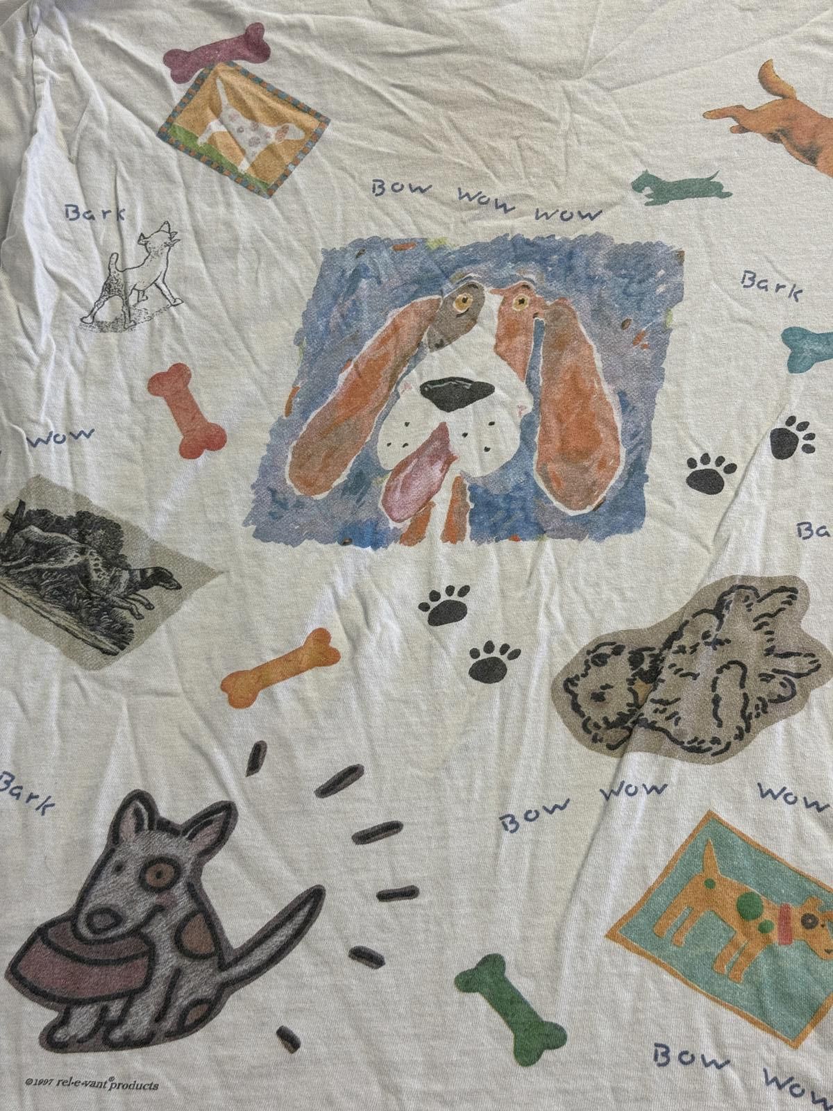 Designer Vintage Dog Art AOP T-shirt 1997 Rel-e-Vant Tees Bow Wow L Size US XL / EU 56 / 4 - 8 Thumbnail