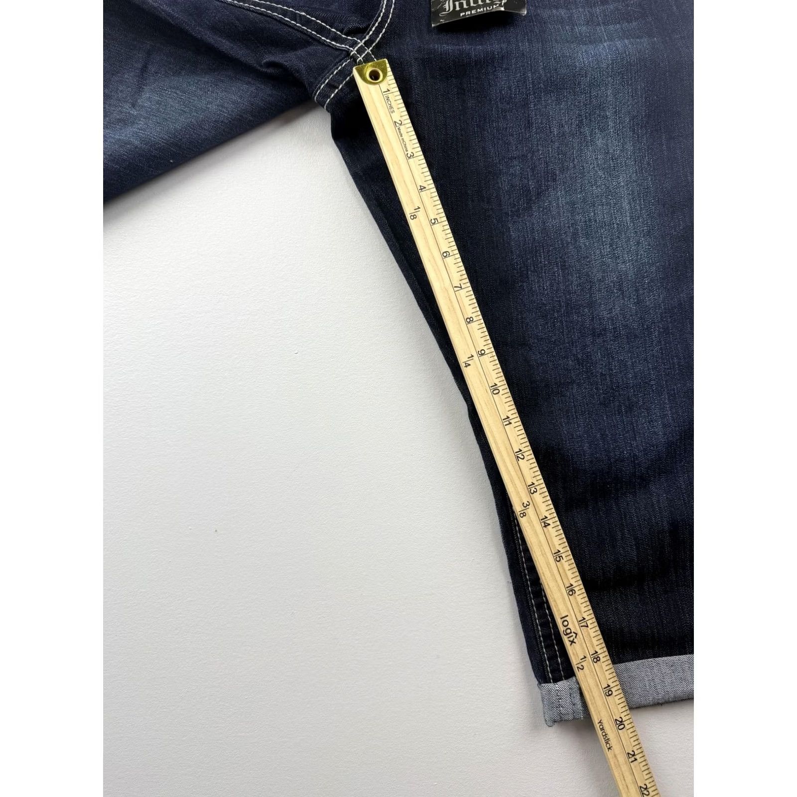 Denime Love Indigo Womens Capri Jeans Mid Rise 12 Blue Embroidered Studded Cuffed Denim Capris Size 34" / US 12 / IT 48 - 5 Thumbnail
