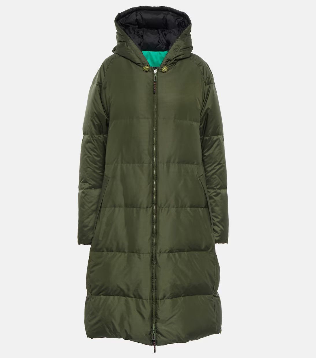 image of Marni Reversible Hooded Down Coat Jacket, Size 46 (Oversize) in Dark Green, Men's