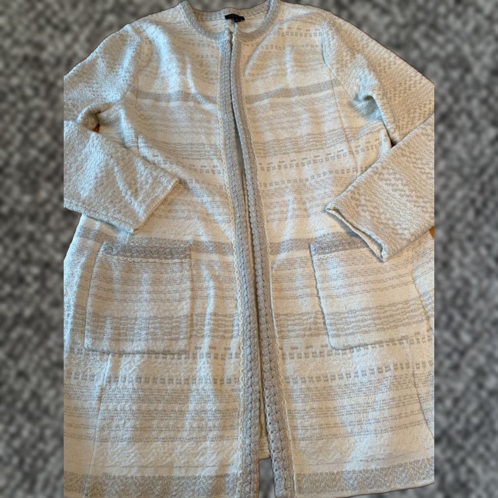 TALBOTS Cardigan Womens Open Long Metallic Thread Art To Wear SZ M Multicolor Sweater