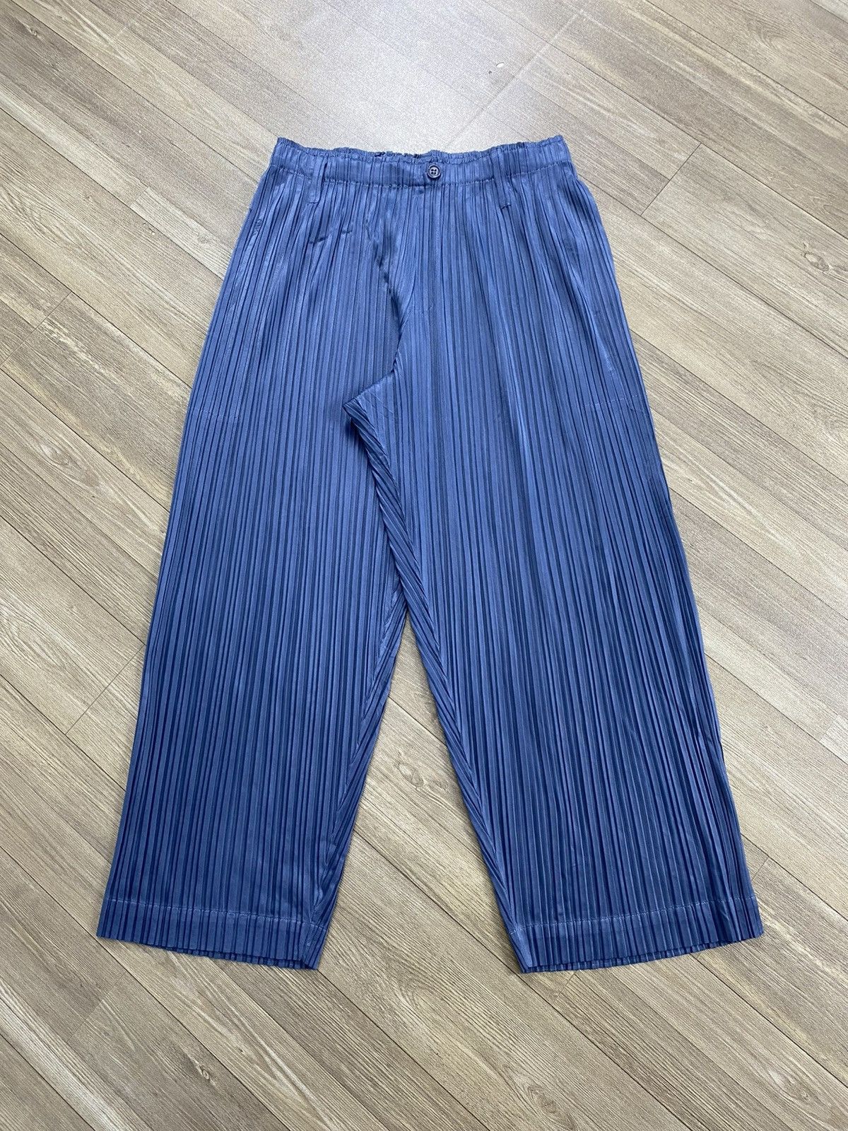 Pleats Please Issey Miyake Vintage Pleats Please Issey Miyake Wide Leg Pants Blue Size US 28 / EU 44 - 2 Thumbnail