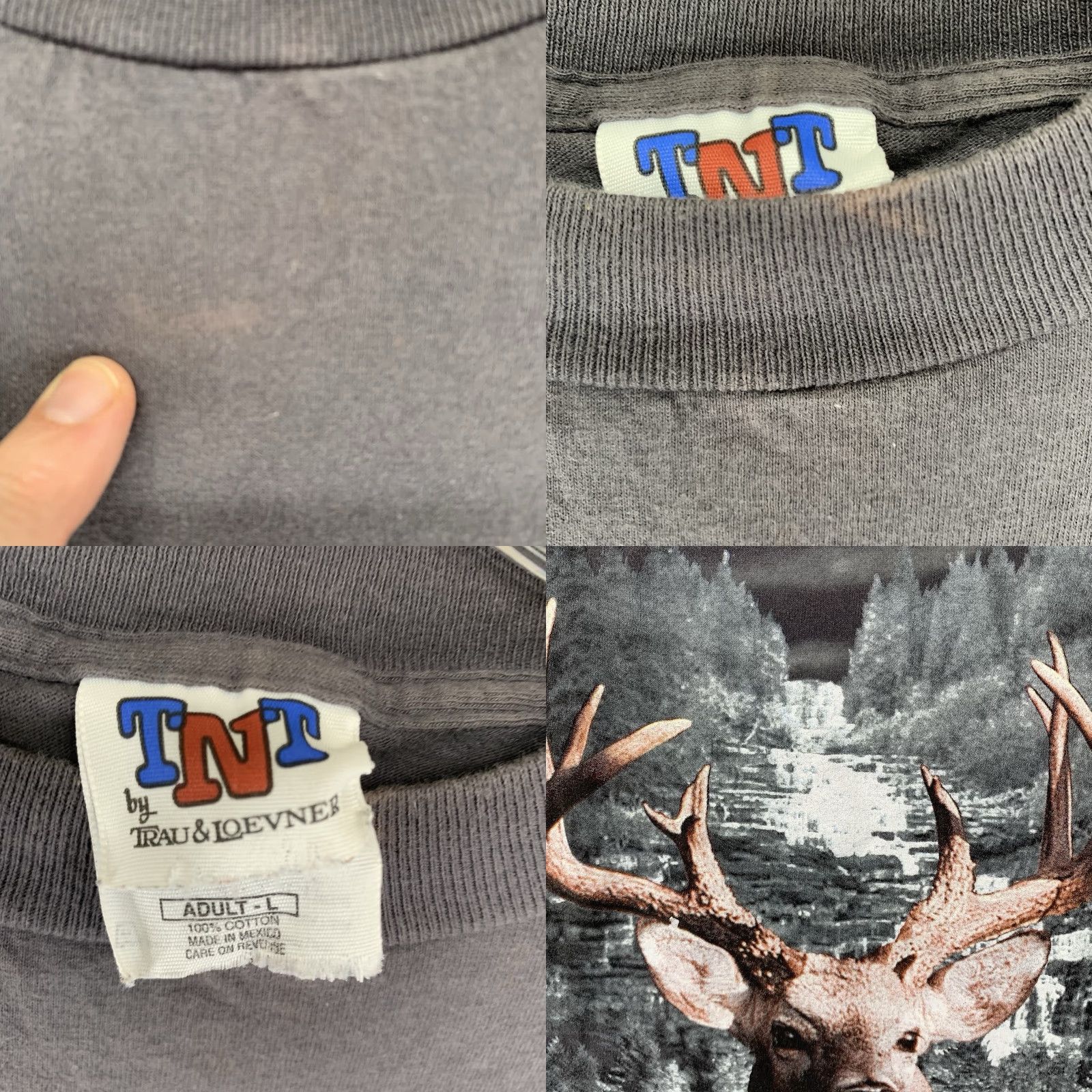 Vintage VINTAGE Trau & Loevner Men’s Short Sleeve T-Shirt Animal Print Deer Mountains Nature Gray Large Size US 33 - 8 Thumbnail