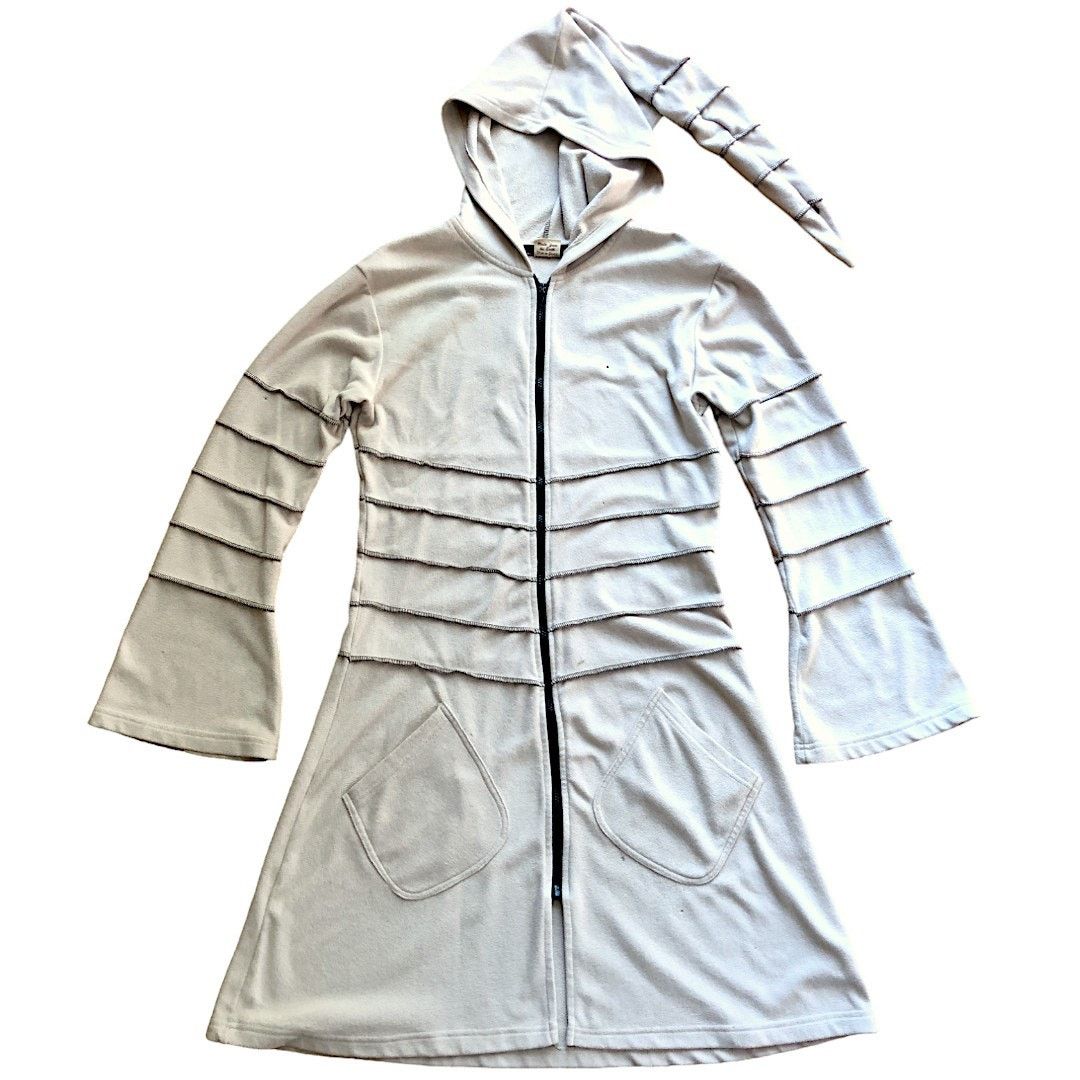 Gypsy Psytrance Jedi Forest Elf Handmade Long Hoodie Jacket - Med. Size US M / EU 48-50 / 2 - 1 Thumbnail