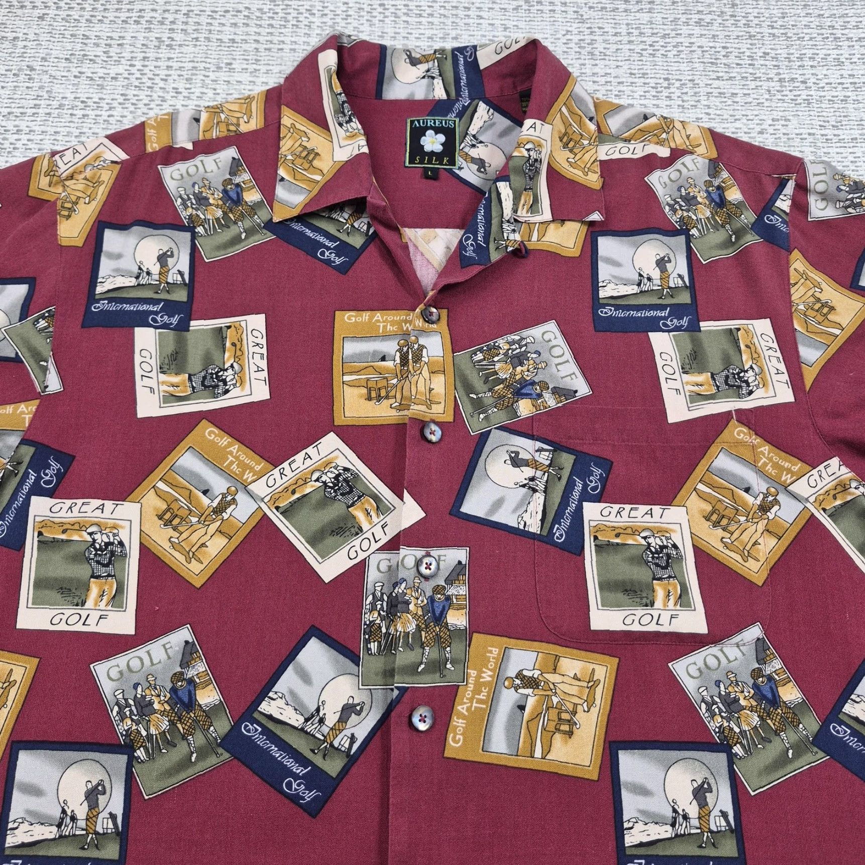 Vintage Aureus Silk Blend Shirt Men's L Hawaiian Golf Print Short Sleeve Button-Up Shirt Size US L / EU 52-54 / 3 - 4 Thumbnail