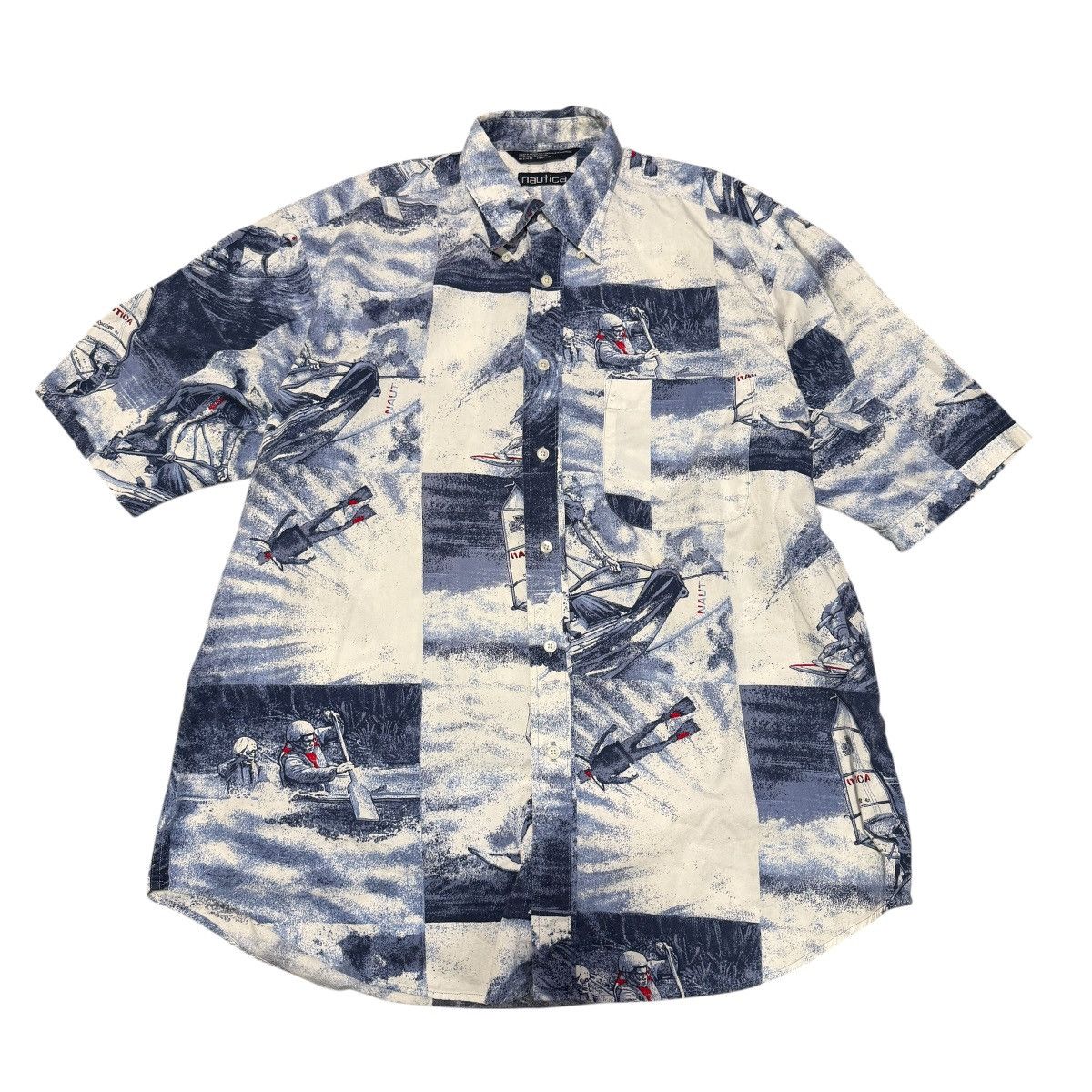 Nautica Vintage Nautica Blue White Print Short Sleeve Button Up Size US L / EU 52-54 / 3 - 1 Thumbnail