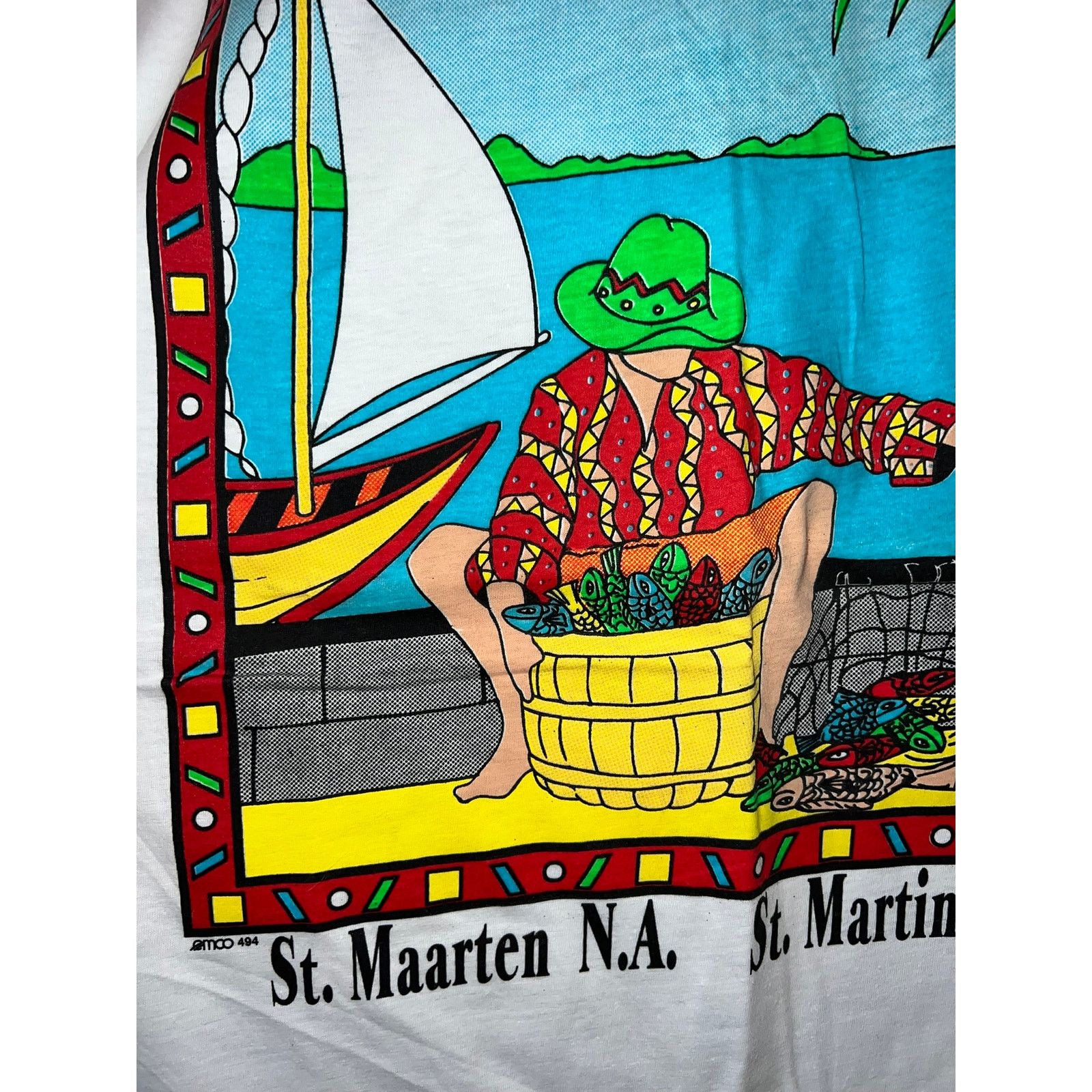 Vintage Vintage Fishing Shirt St. Maarten martin Fisherman Fish Art Size US XL / EU 56 / 4 - 3 Thumbnail