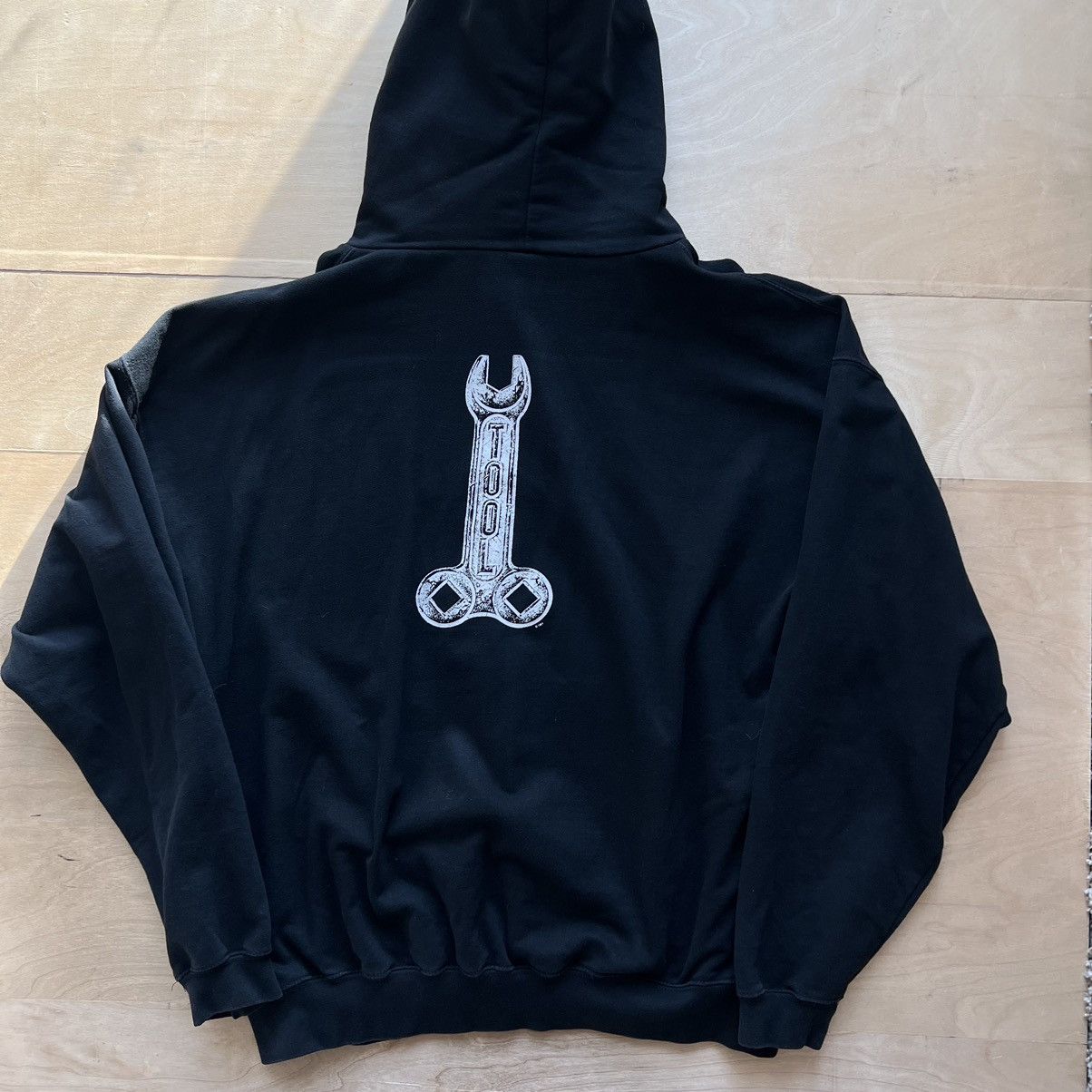 image of Vintage Tool Wrench Hoodie XL Black Hooded Pullover 90's Rock, Men's