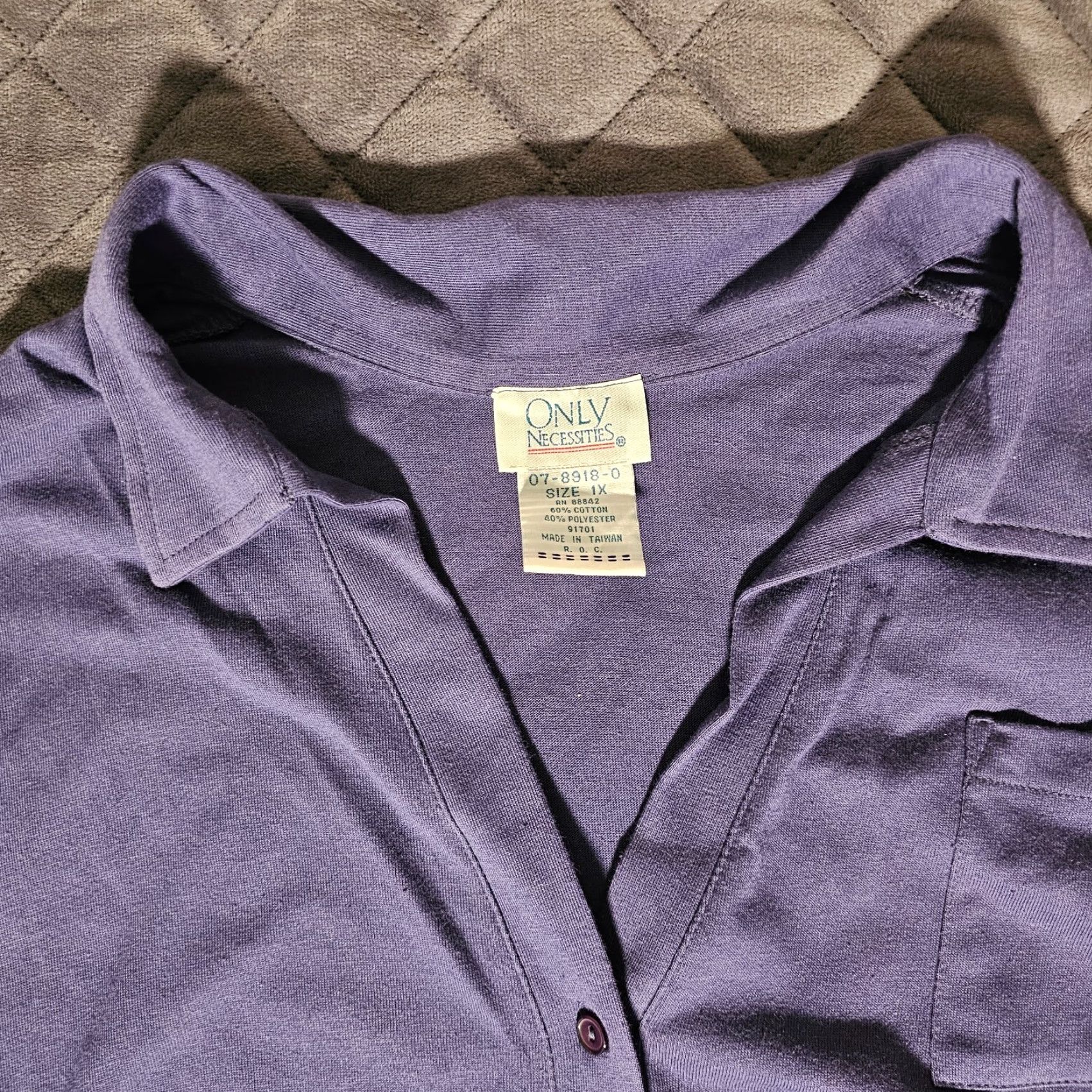 Vintage Only Necessities Women's Button-Down Blouse Shirt 1X Purple 3/4 Sleeve Pocket Casual Polka Dot Image: N/A Size XL / US 12-14 / IT 48-50 - 6 Thumbnail